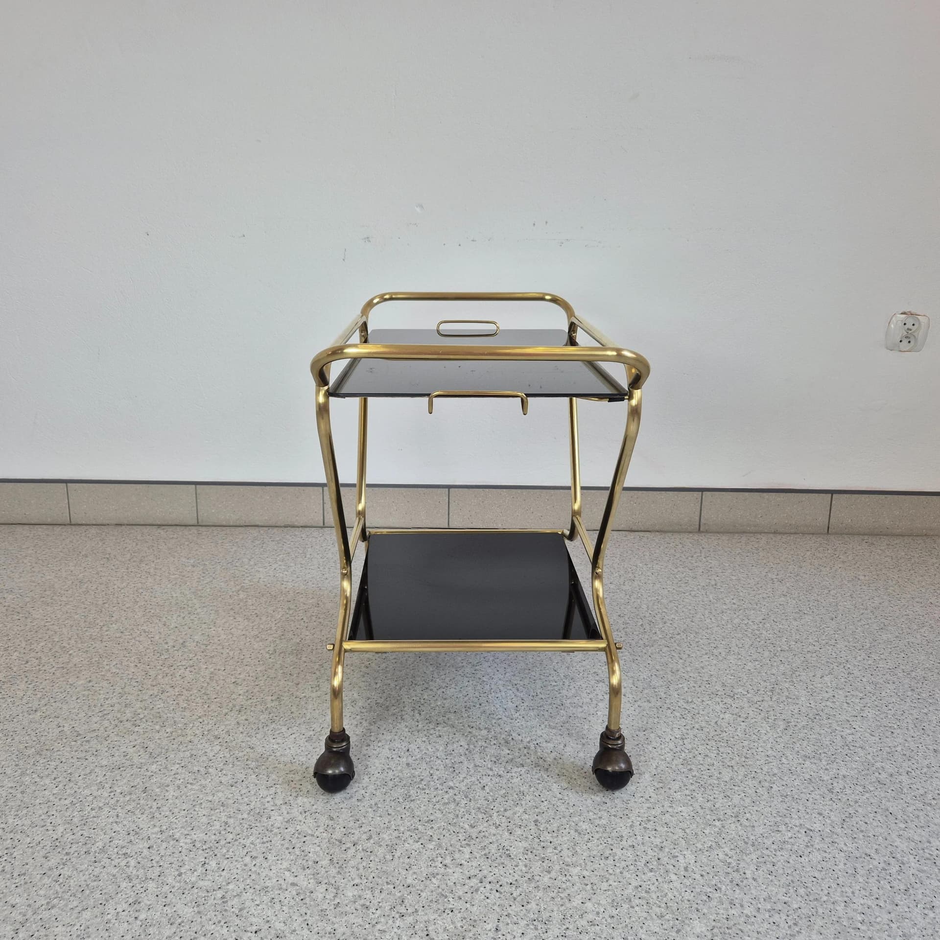 Wózek barowy Rockabilly, mosiądz czarny, Niemcy, lata 60. - 68565