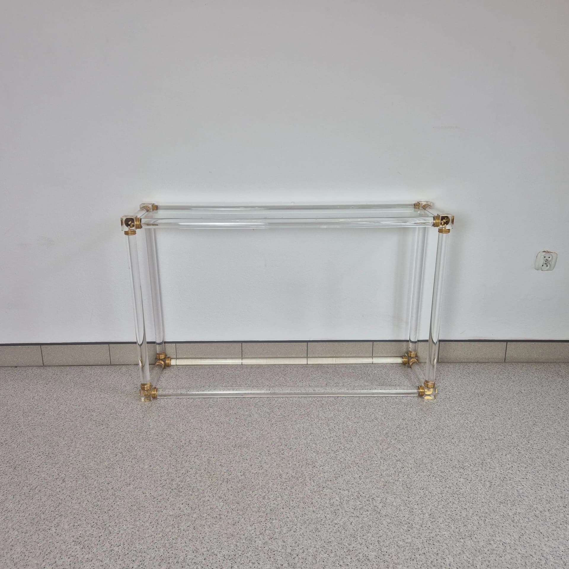 Transparentna akrylowa konsola ze szklanym blatem, Francja, lata 80. - 68739