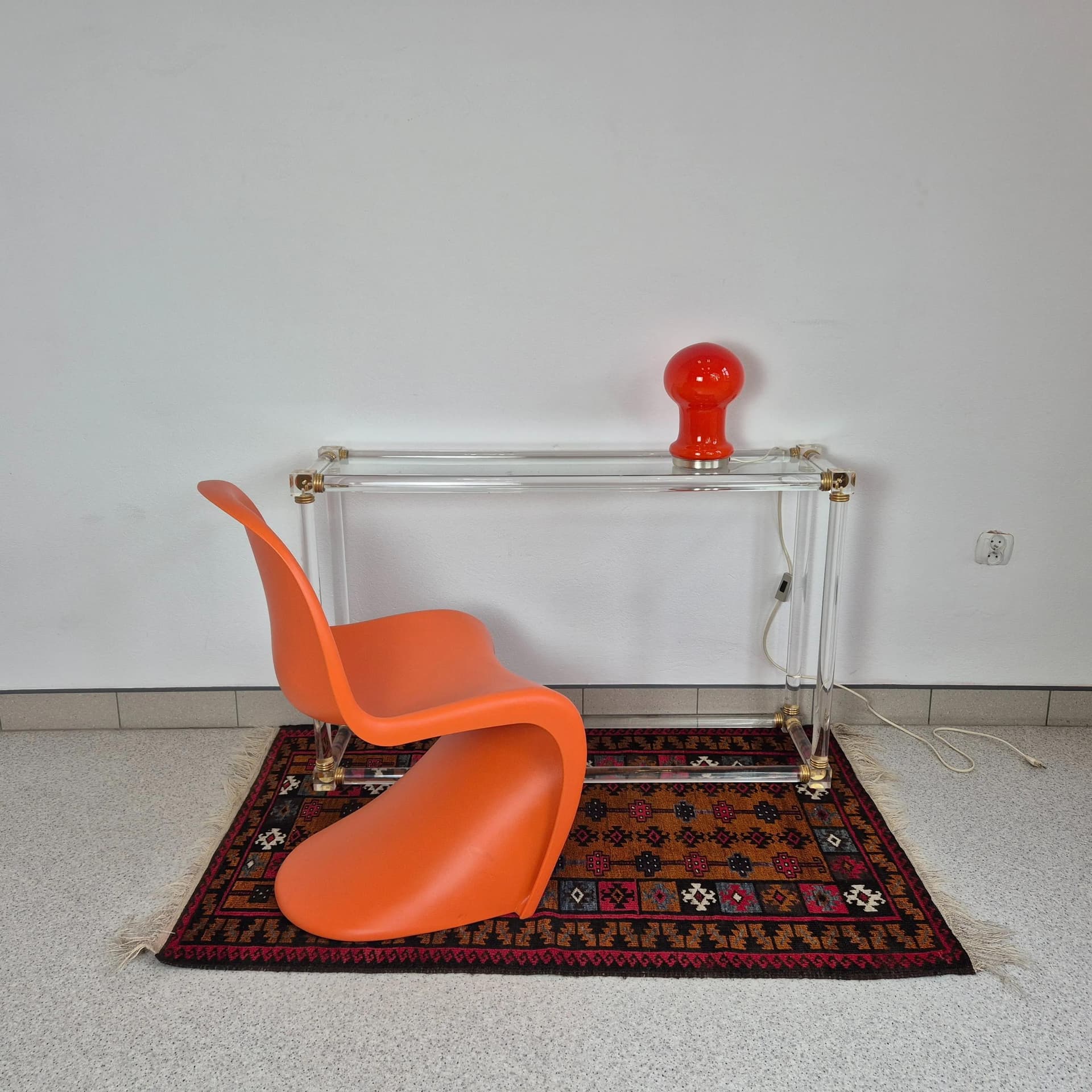 Transparentna akrylowa konsola ze szklanym blatem, Francja, lata 80. - 68742