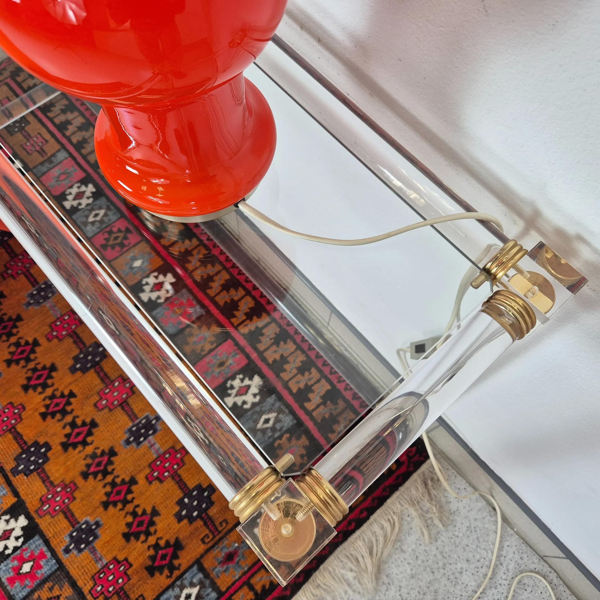 Transparentna akrylowa konsola ze szklanym blatem, Francja, lata 80. - 68743