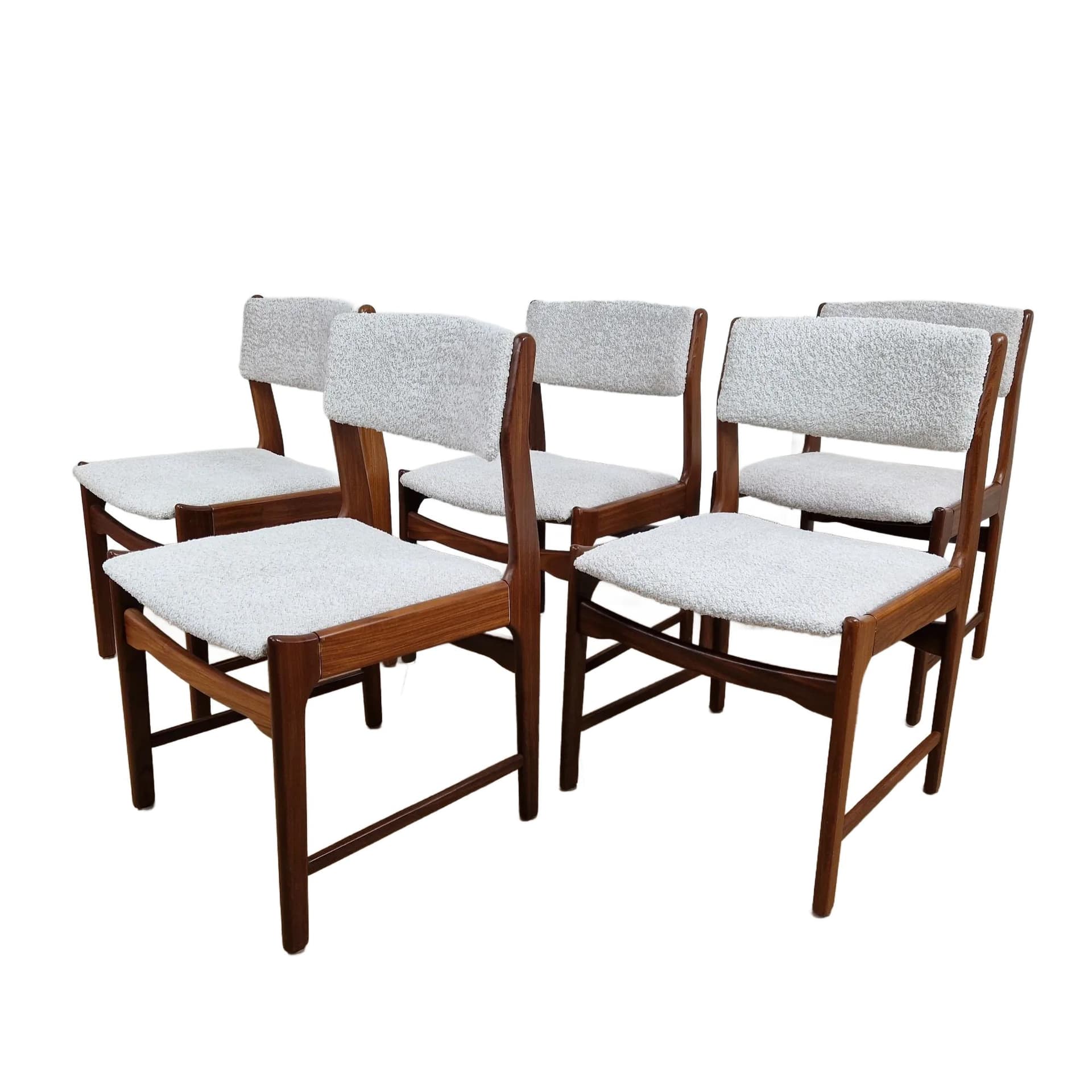 Krzesło, teak brązowy jasny, boucle kremowy, Dania, lata 60. - 68695