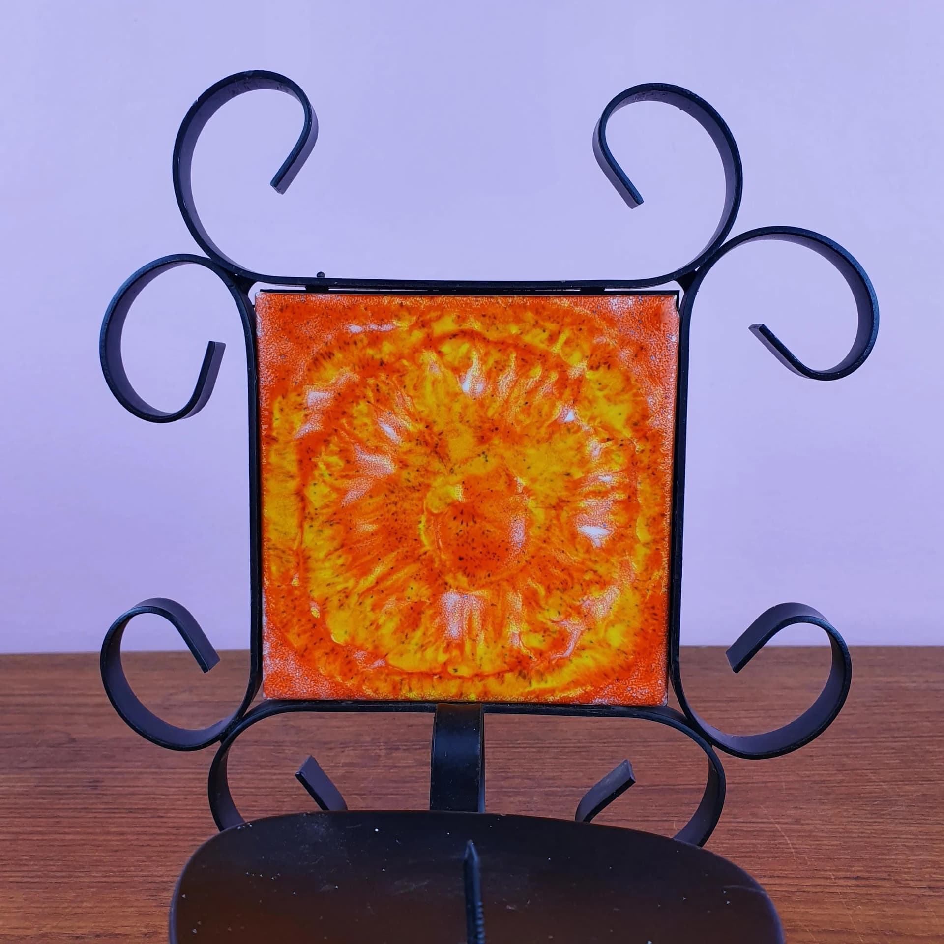 Para świeczników ściennych, ceramika pomarańczowa, metal czarny, Dania, lata 60. - 68672