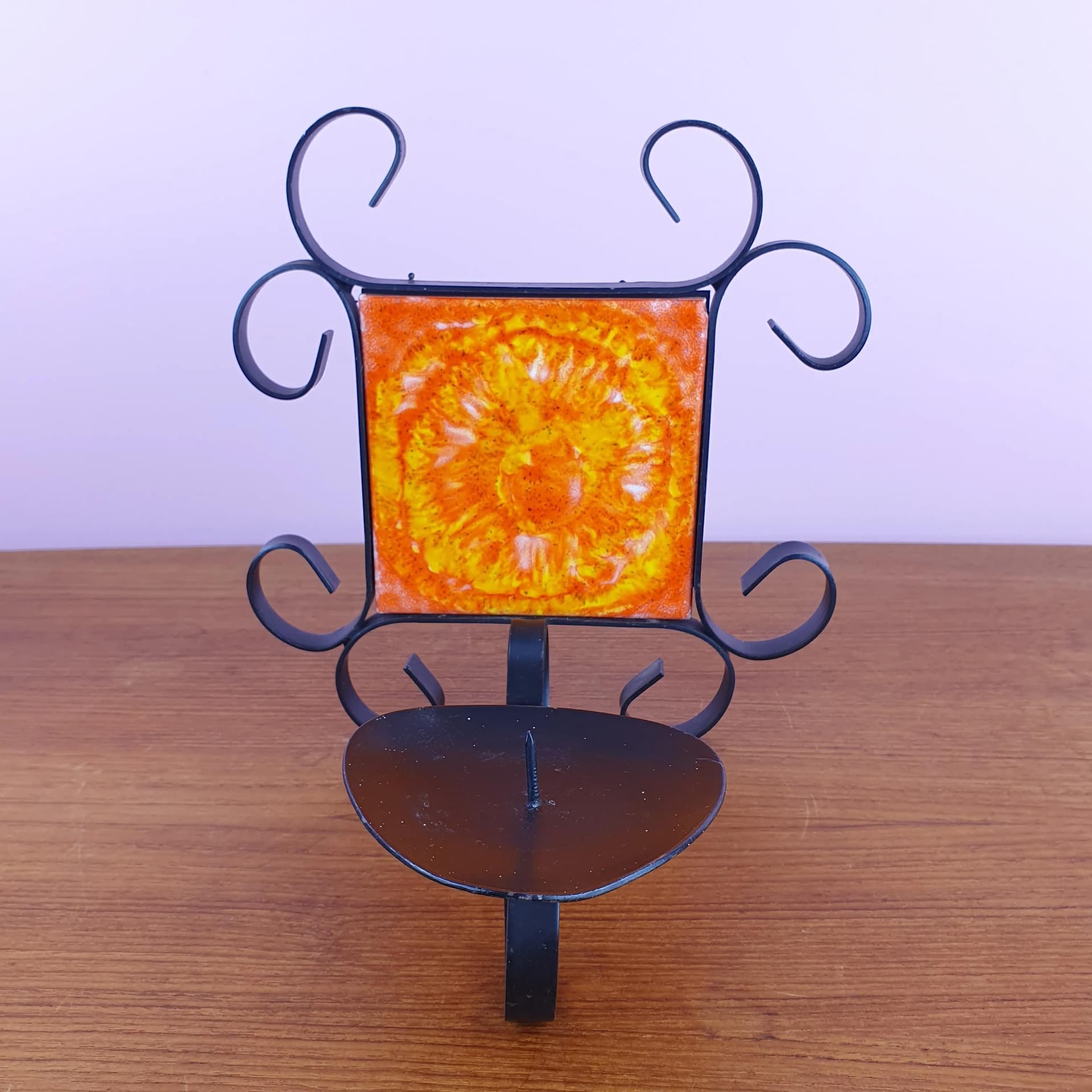 Para świeczników ściennych, ceramika pomarańczowa, metal czarny, Dania, lata 60. - 68675