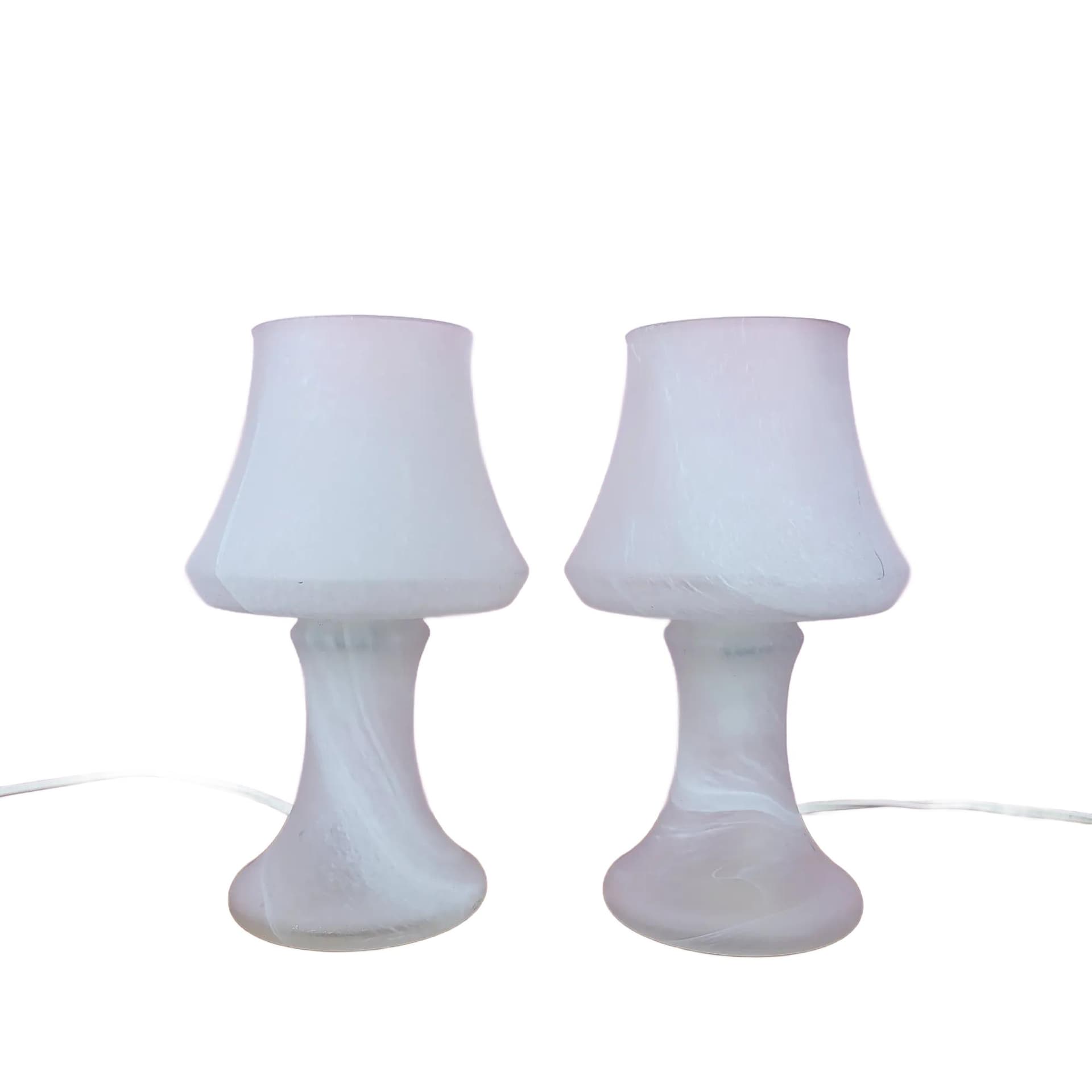 Lampy stołowe grzybki, biały, szkło, Szwecja, lata 70.