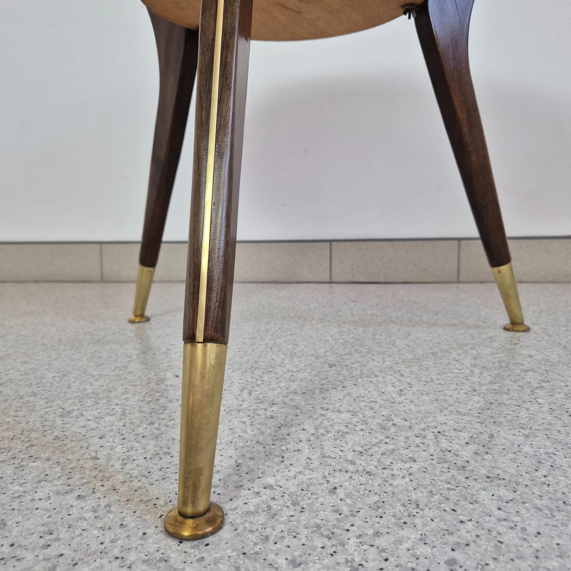 Coffee Table Rockabilly, beige glass, brown wood, golden brass, Germany, 1960s. - 68647