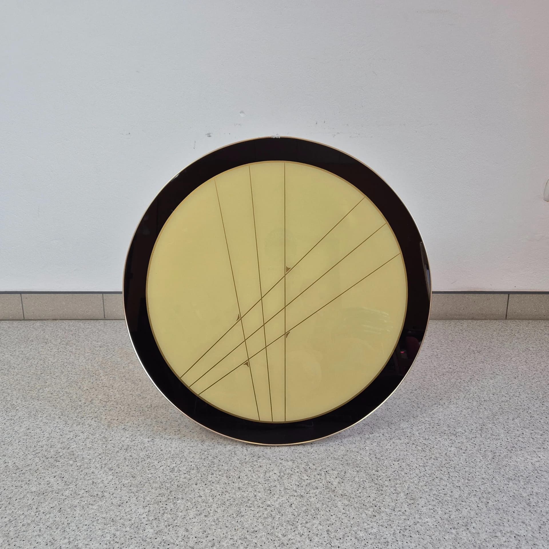 Coffee Table Rockabilly, beige glass, brown wood, golden brass, Germany, 1960s. - 68648