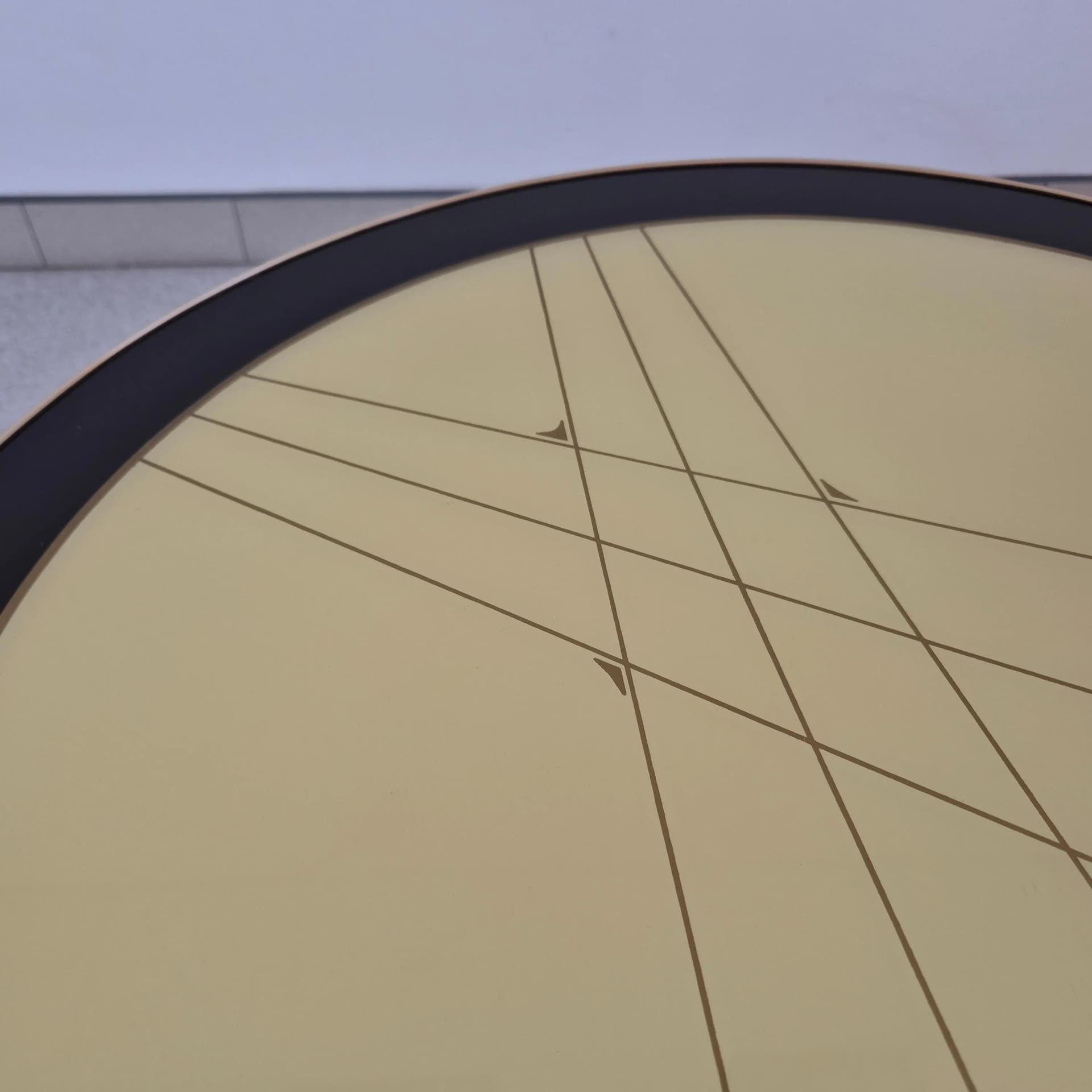 Coffee Table Rockabilly, beige glass, brown wood, golden brass, Germany, 1960s. - 68650