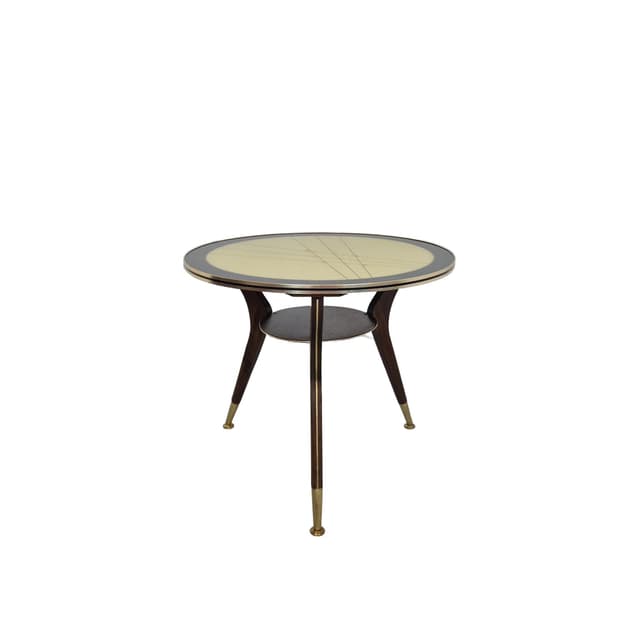 Coffee Table Rockabilly, beige glass, brown wood, golden brass, Germany, 1960s. - DIMENSION