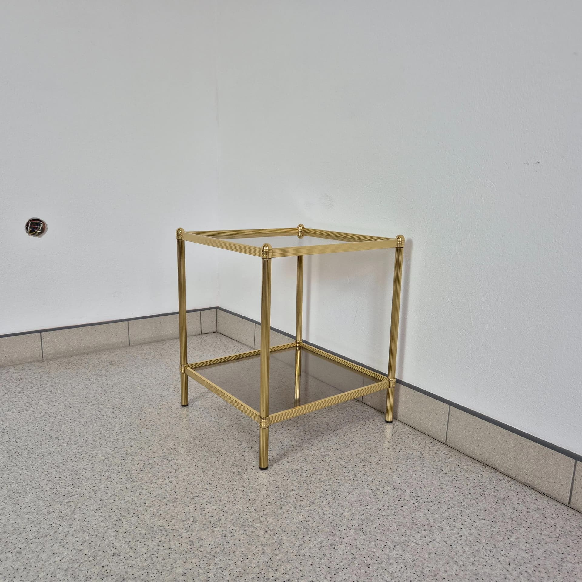 Stolik Hollywood Regency, szkło transparentne, metal złoty, lata 70. - 68781