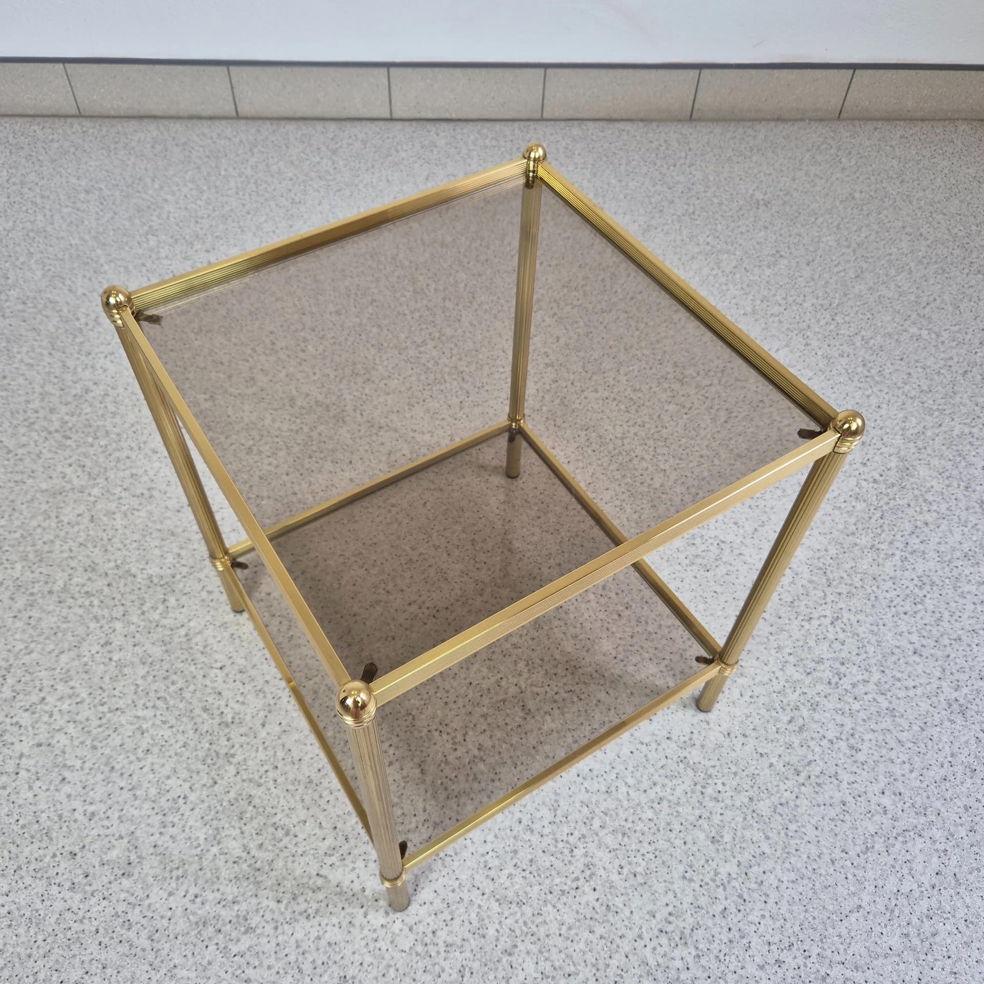 Stolik Hollywood Regency, szkło transparentne, metal złoty, lata 70. - 68778