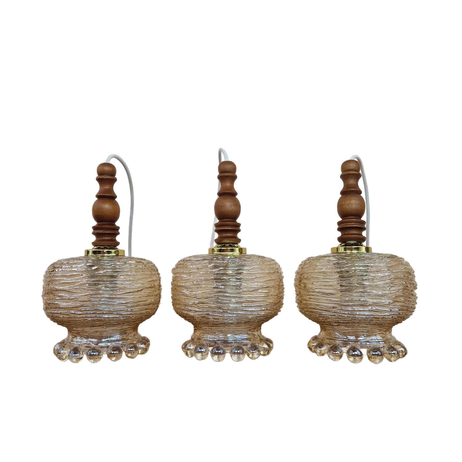 Pendant lamp, golden glass, wood, Germany, 1960s. - 69482