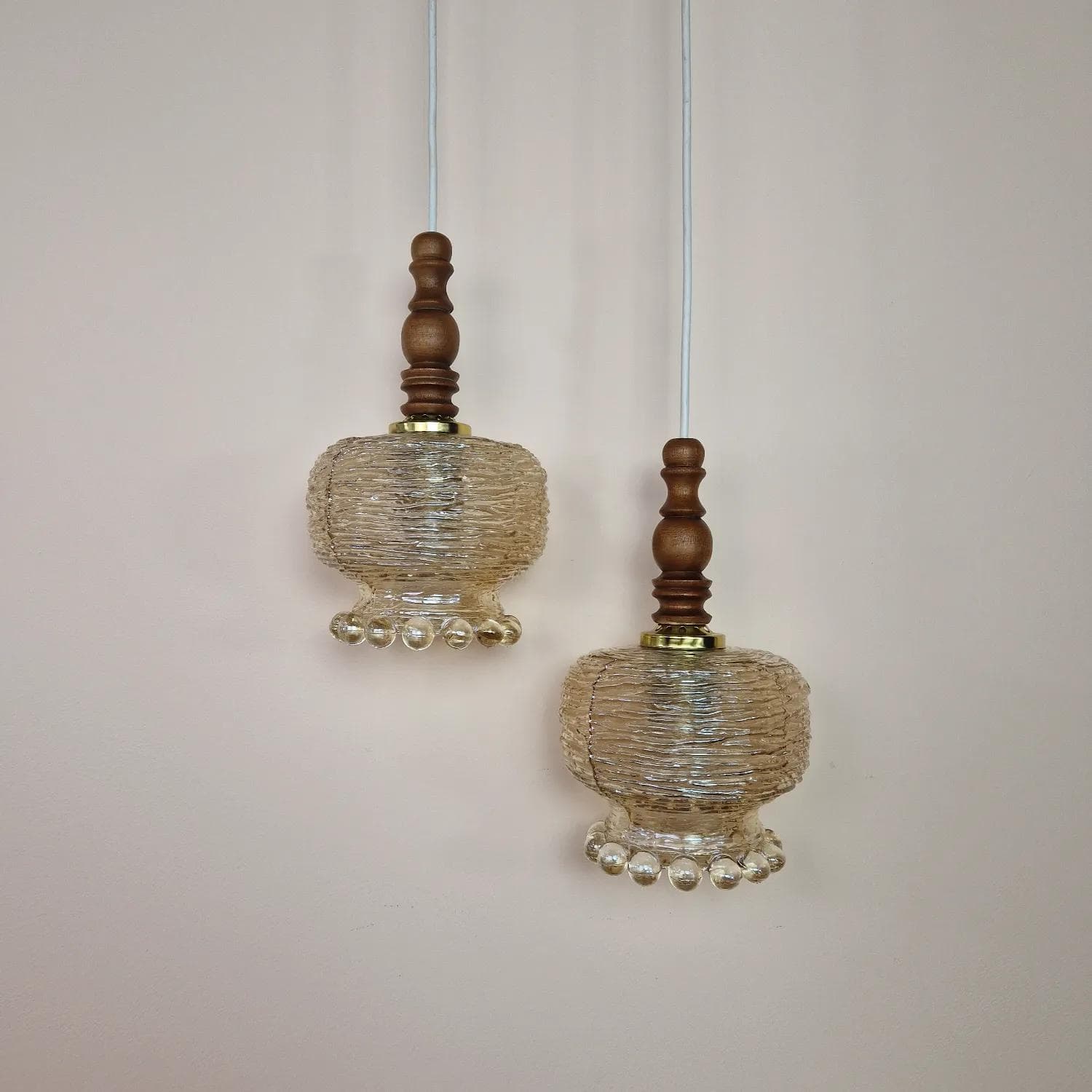 Pendant lamp, golden glass, wood, Germany, 1960s. - 69486