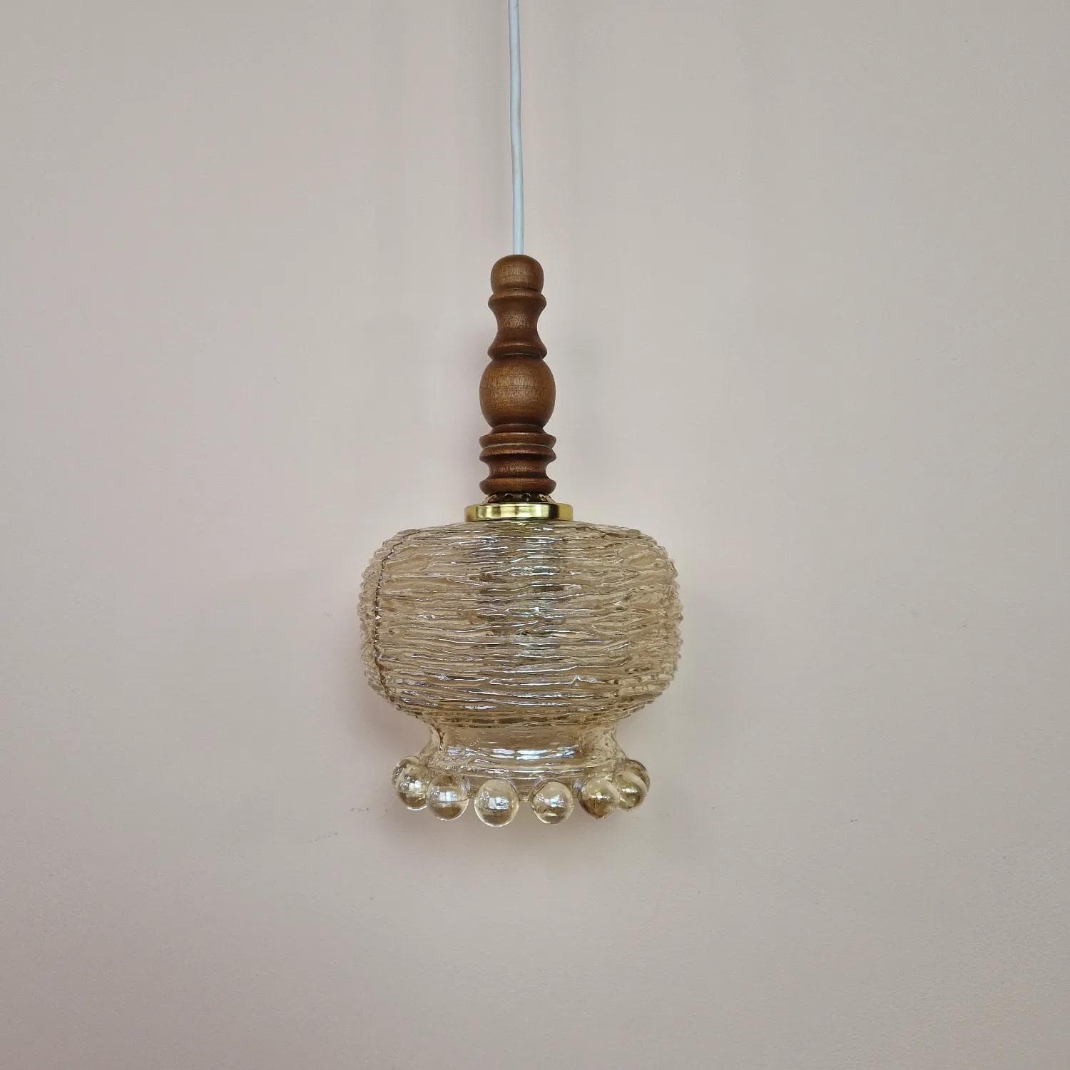 Pendant lamp, golden glass, wood, Germany, 1960s. - 69487