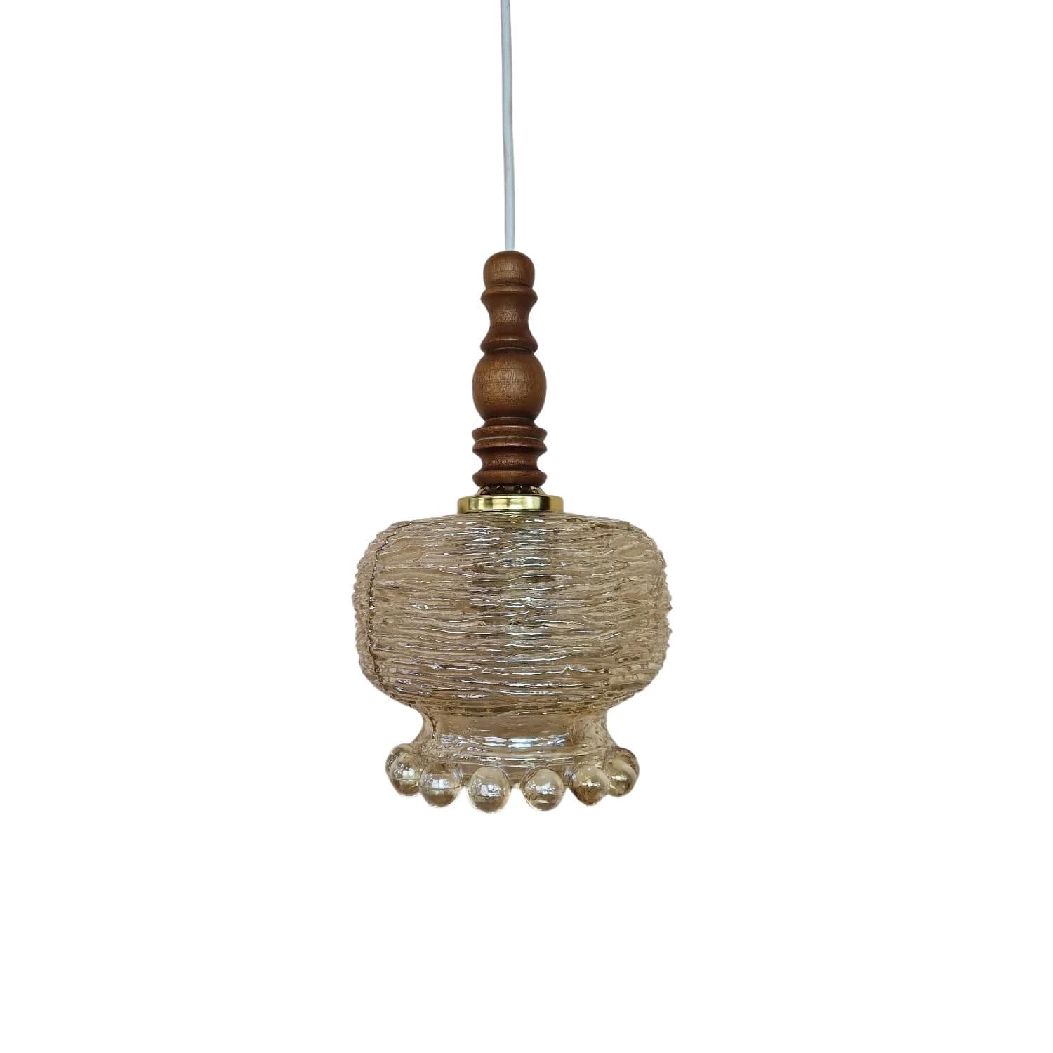Pendant lamp, golden glass, wood, Germany, 1960s.