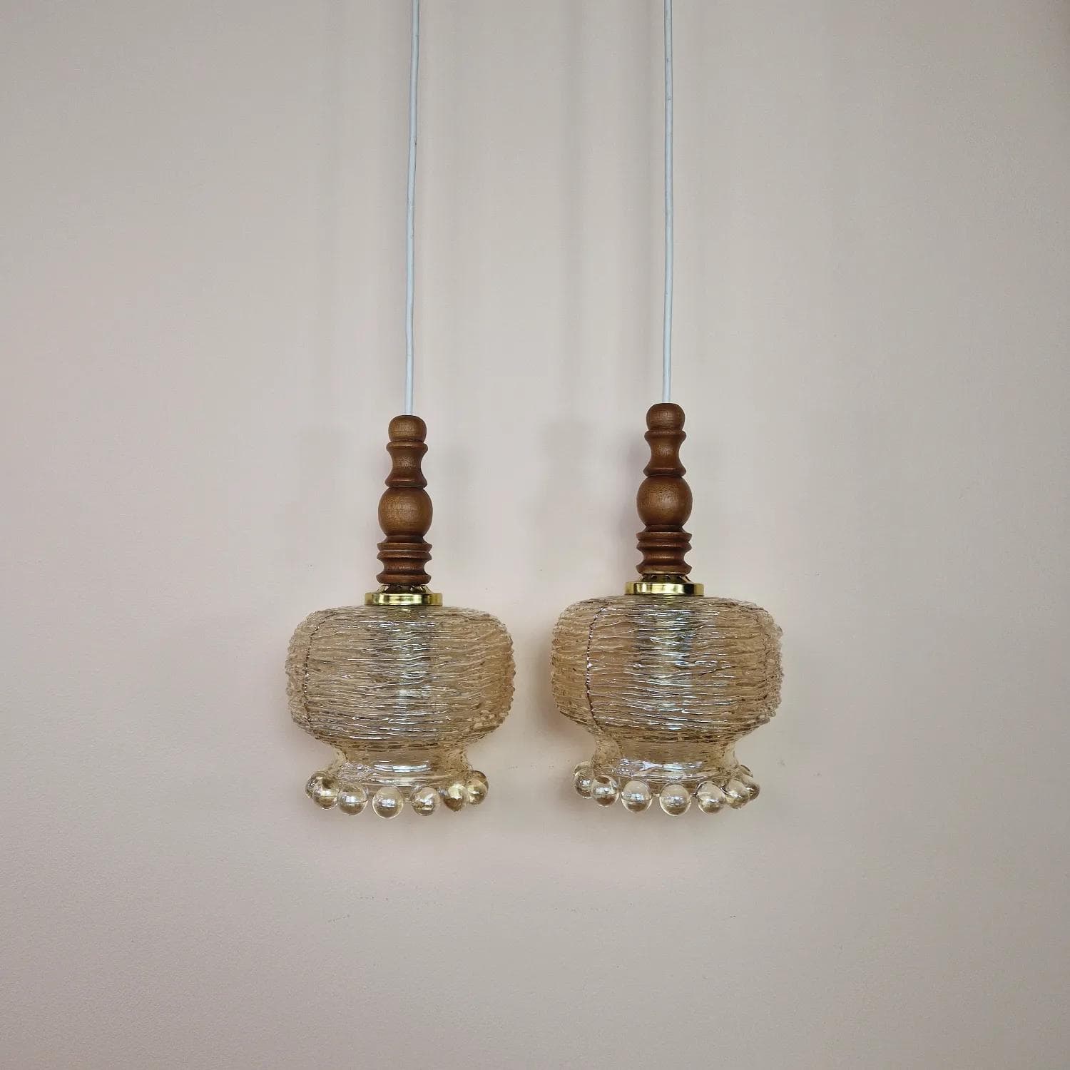 Pendant lamp, golden glass, wood, Germany, 1960s. - 69489