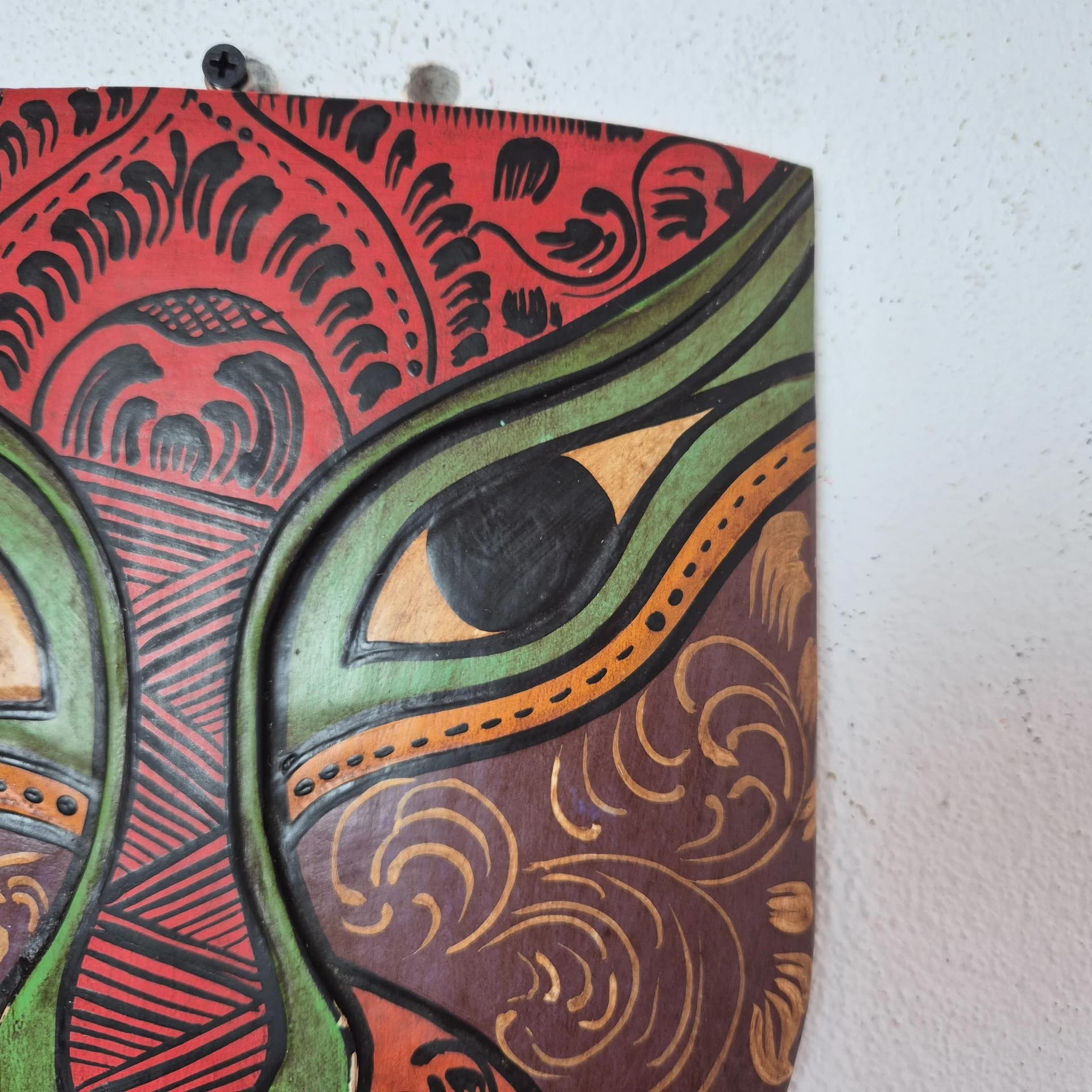 Maska plemienna, folk/tribal, multicolor, drewno, lata 80. - 69478