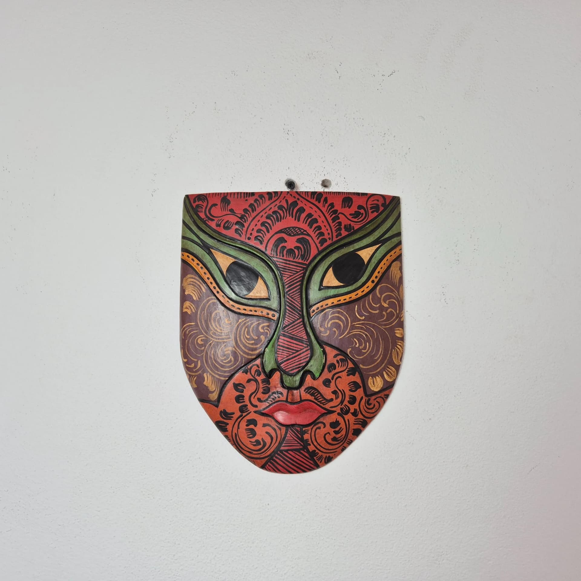 Maska plemienna, folk/tribal, multicolor, drewno, lata 80. - 69479