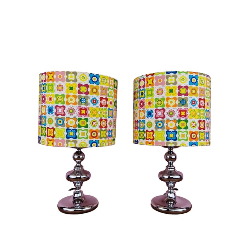 Pair of table lamps, chrome, multicolor, Kaiser Essen, Germany, 1960s.
