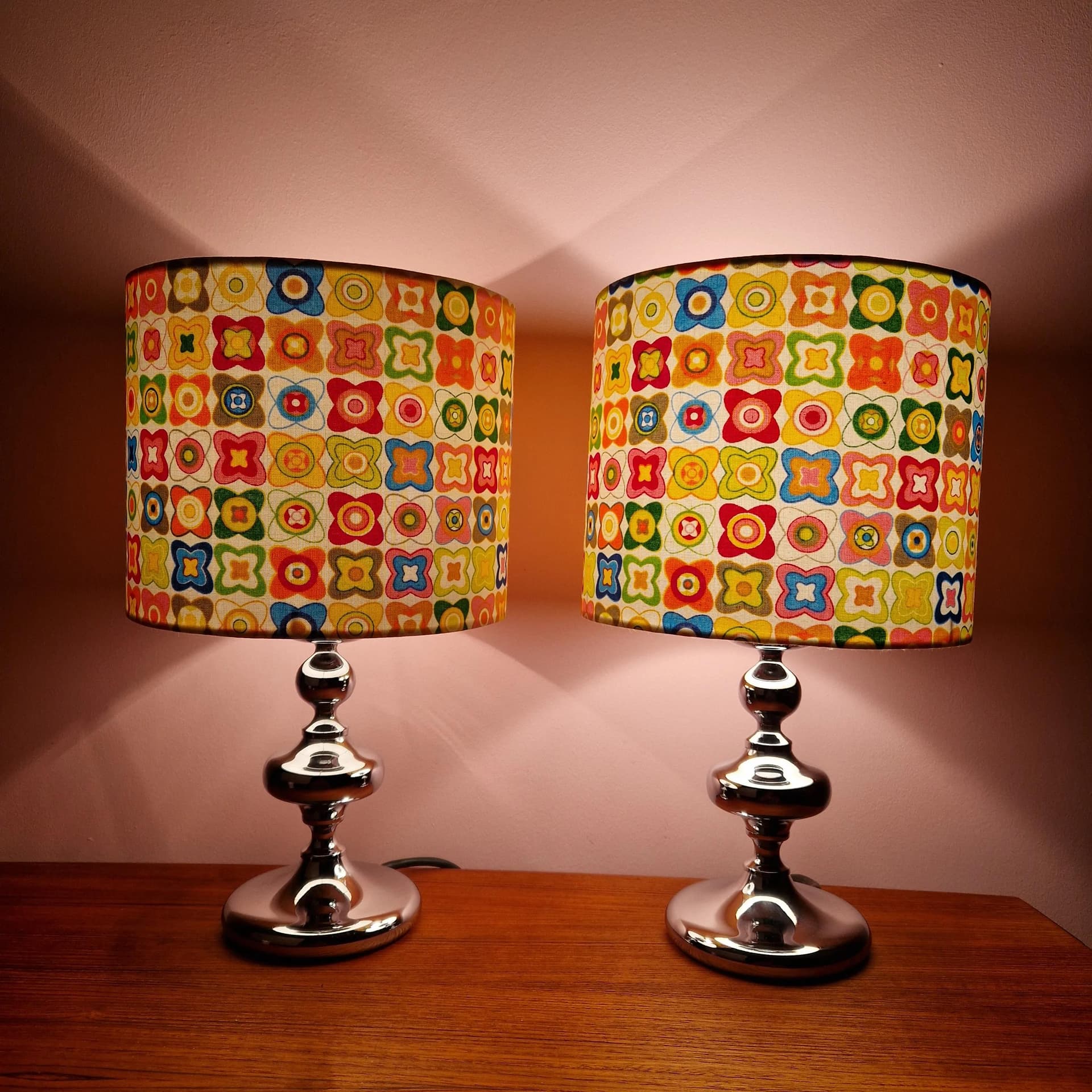 Pair of table lamps, chrome, multicolor, Kaiser Essen, Germany, 1960s. - 69466