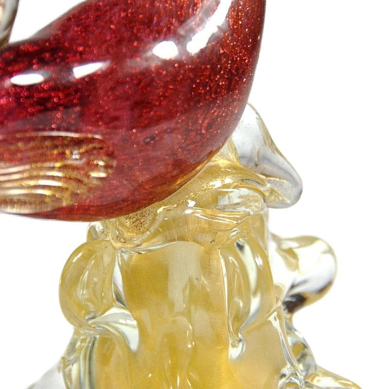 Czerwony szklany ptak z drobinkami złota, Murano, Włochy, lata 60. - 5812