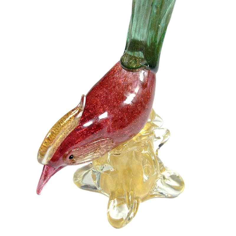Czerwony szklany ptak z drobinkami złota, Murano, Włochy, lata 60. - 5809