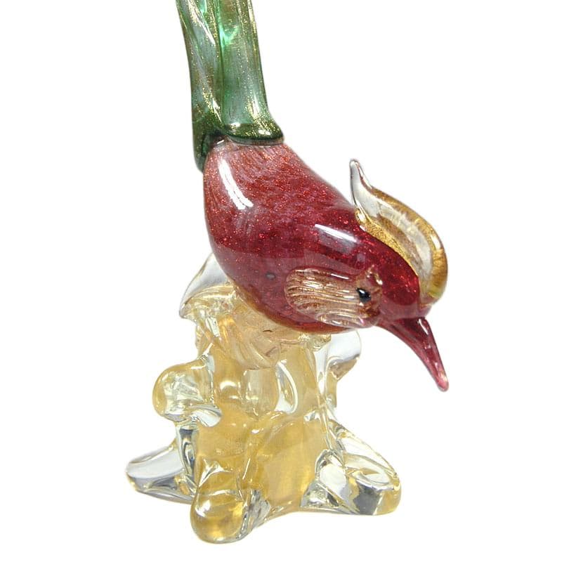 Czerwony szklany ptak z drobinkami złota, Murano, Włochy, lata 60. - 5813