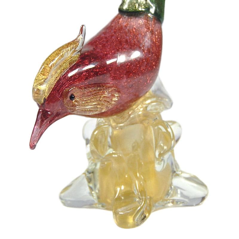 Czerwony szklany ptak z drobinkami złota, Murano, Włochy, lata 60. - 5811