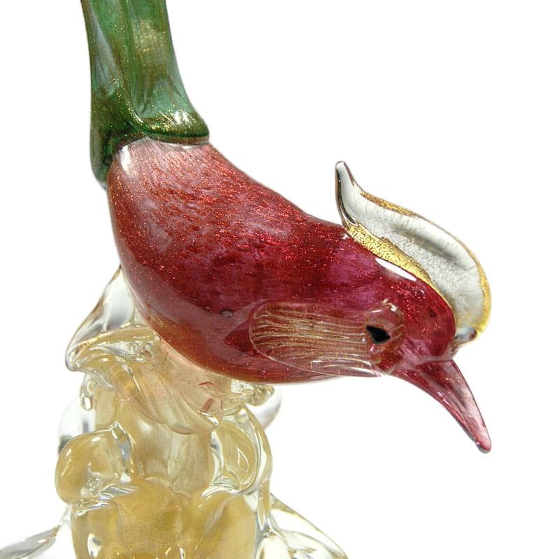 Czerwony szklany ptak z drobinkami złota, Murano, Włochy, lata 60. - 5808