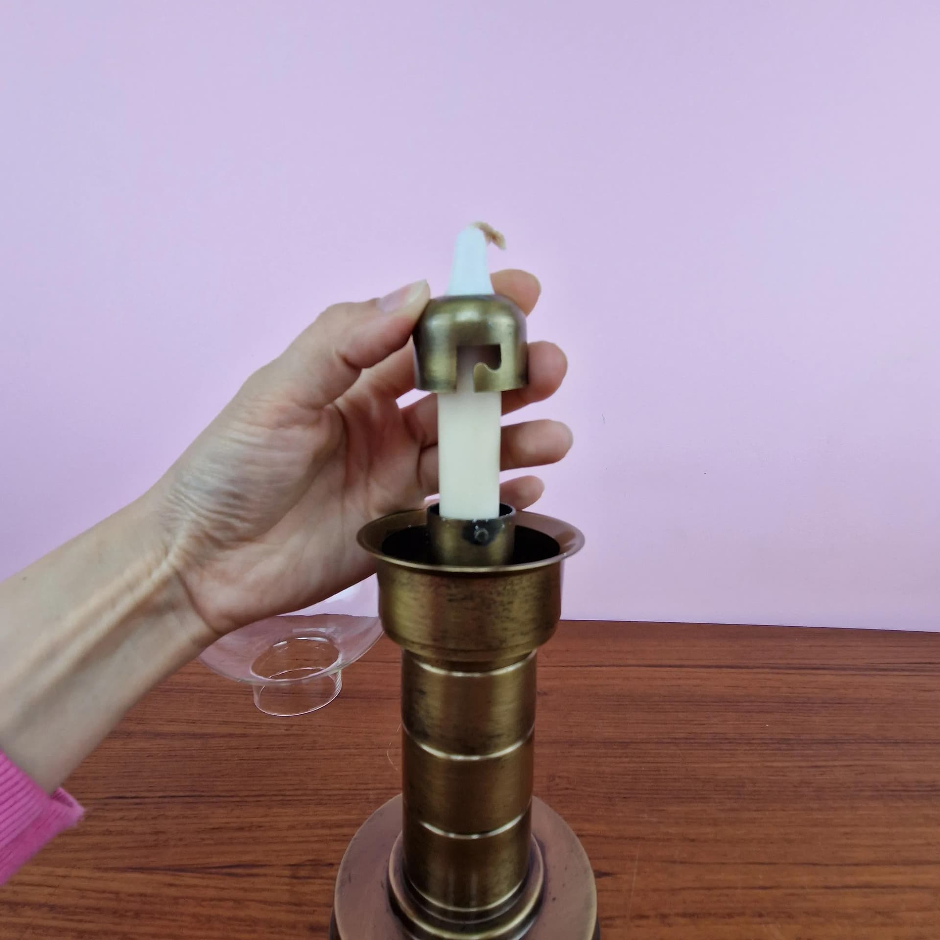 Świecznik Space Age, złoty, metal, Föhl, Niemcy, lata 60. - 69434