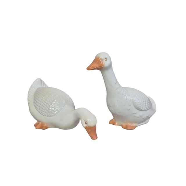 Para figurek gęsi, ceramika ivory white, Niemcy, lata 70. - WYMIARY