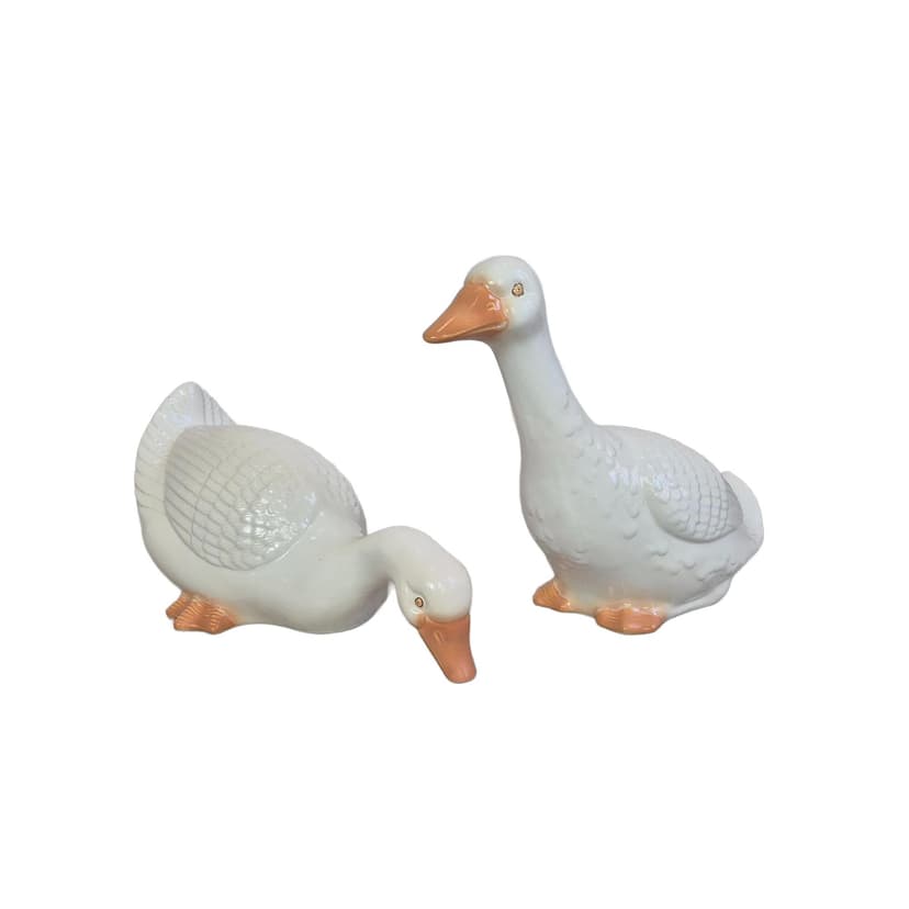 Para figurek gęsi, ceramika ivory white, Niemcy, lata 70.