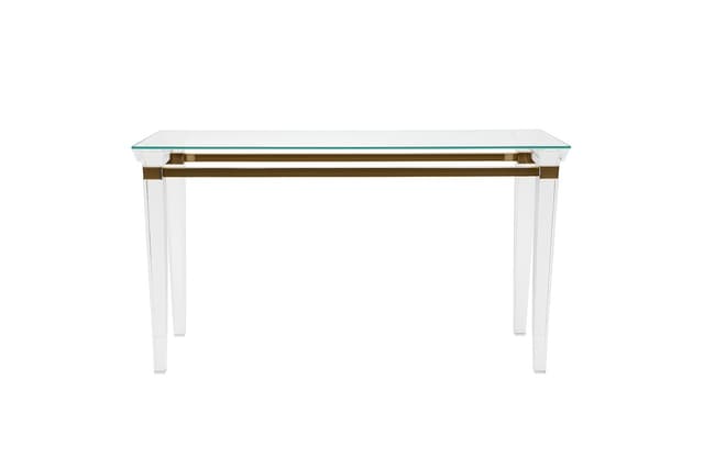 Konsola Hollywood Regency, plexi transparent, mosiądz, szkło, Włochy, lata 80. - WYMIARY