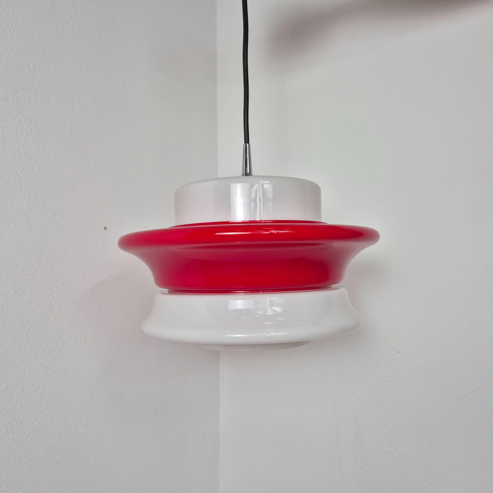 Pendant Lamp Space Age, white and red glass, Peill & Putzler, Germany, 1970s. - 69363