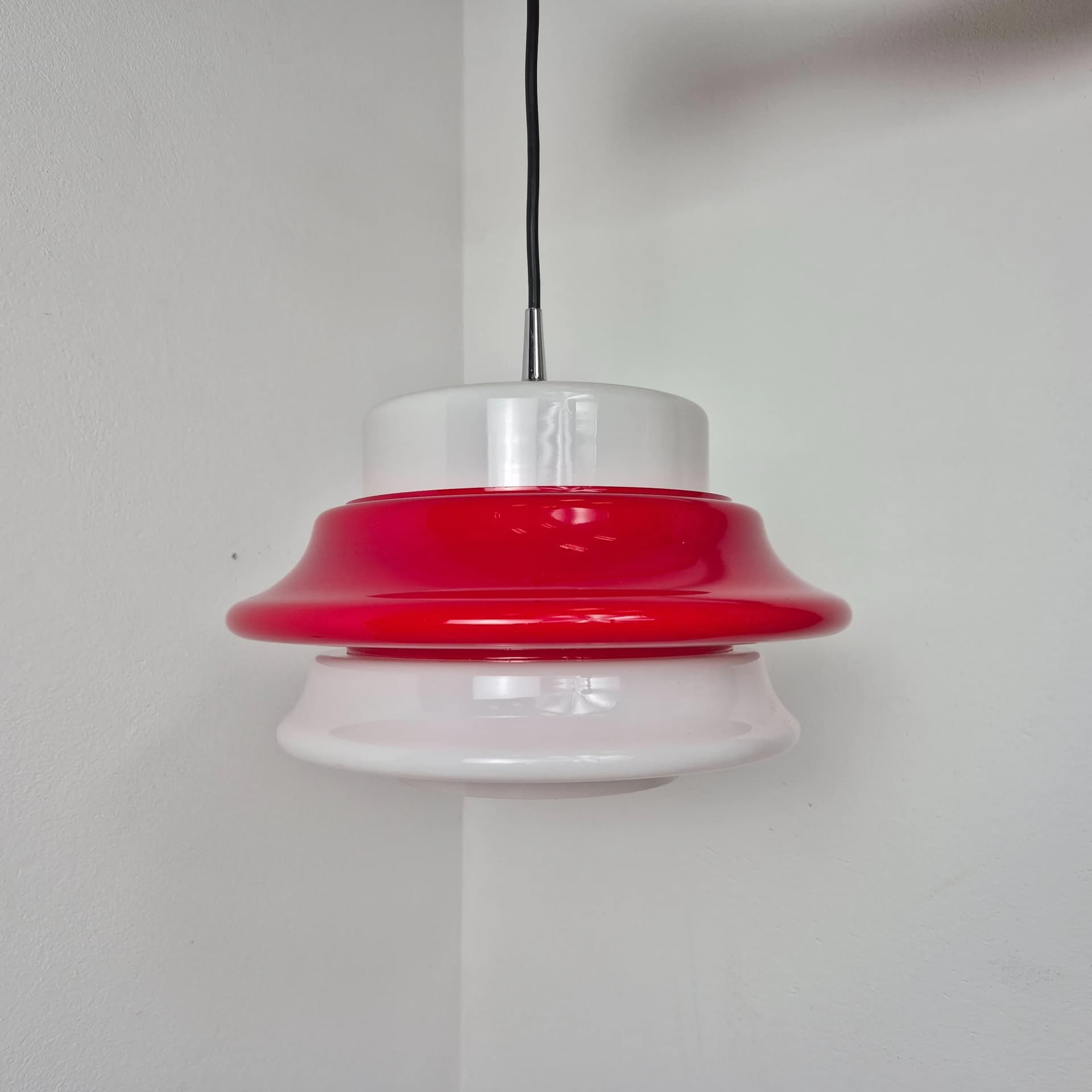 Pendant Lamp Space Age, white and red glass, Peill & Putzler, Germany, 1970s. - 69365