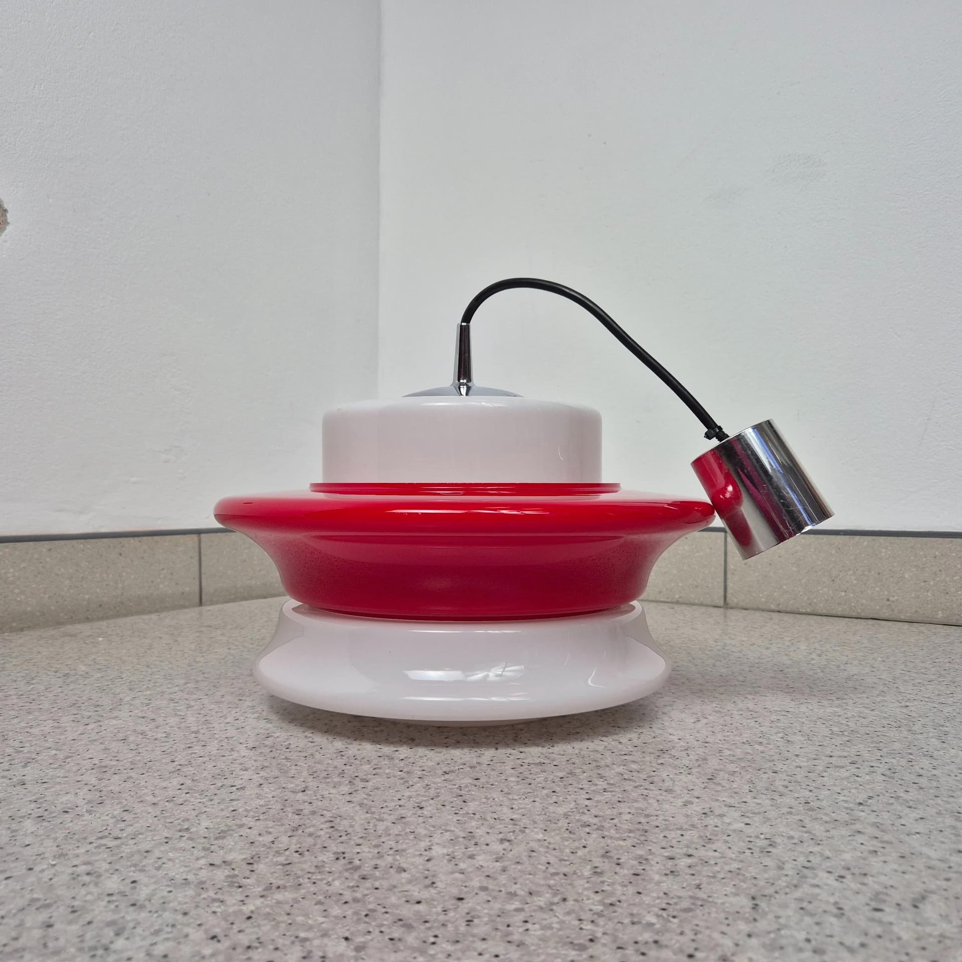 Pendant Lamp Space Age, white and red glass, Peill & Putzler, Germany, 1970s. - 69366