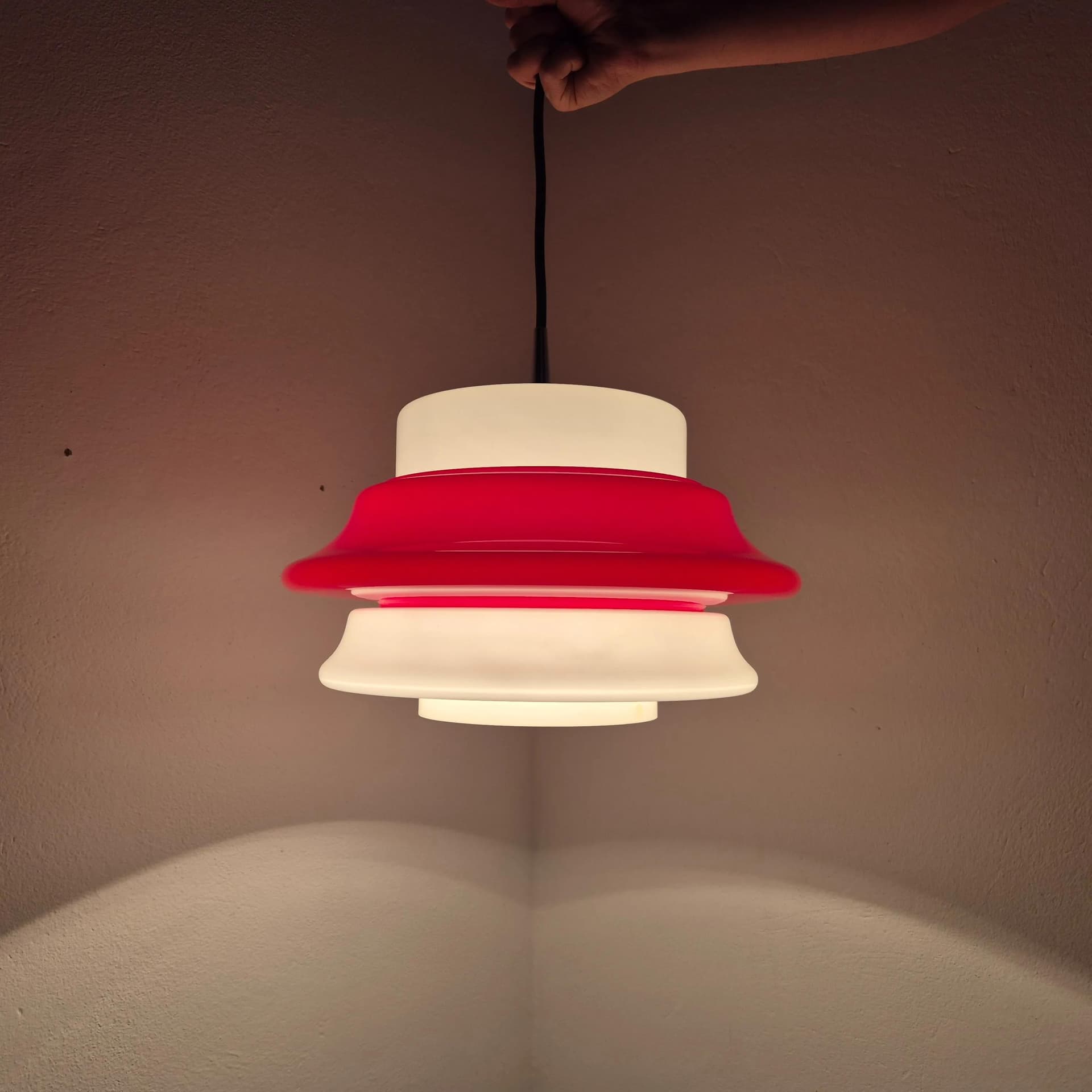 Pendant Lamp Space Age, white and red glass, Peill & Putzler, Germany, 1970s. - 69358