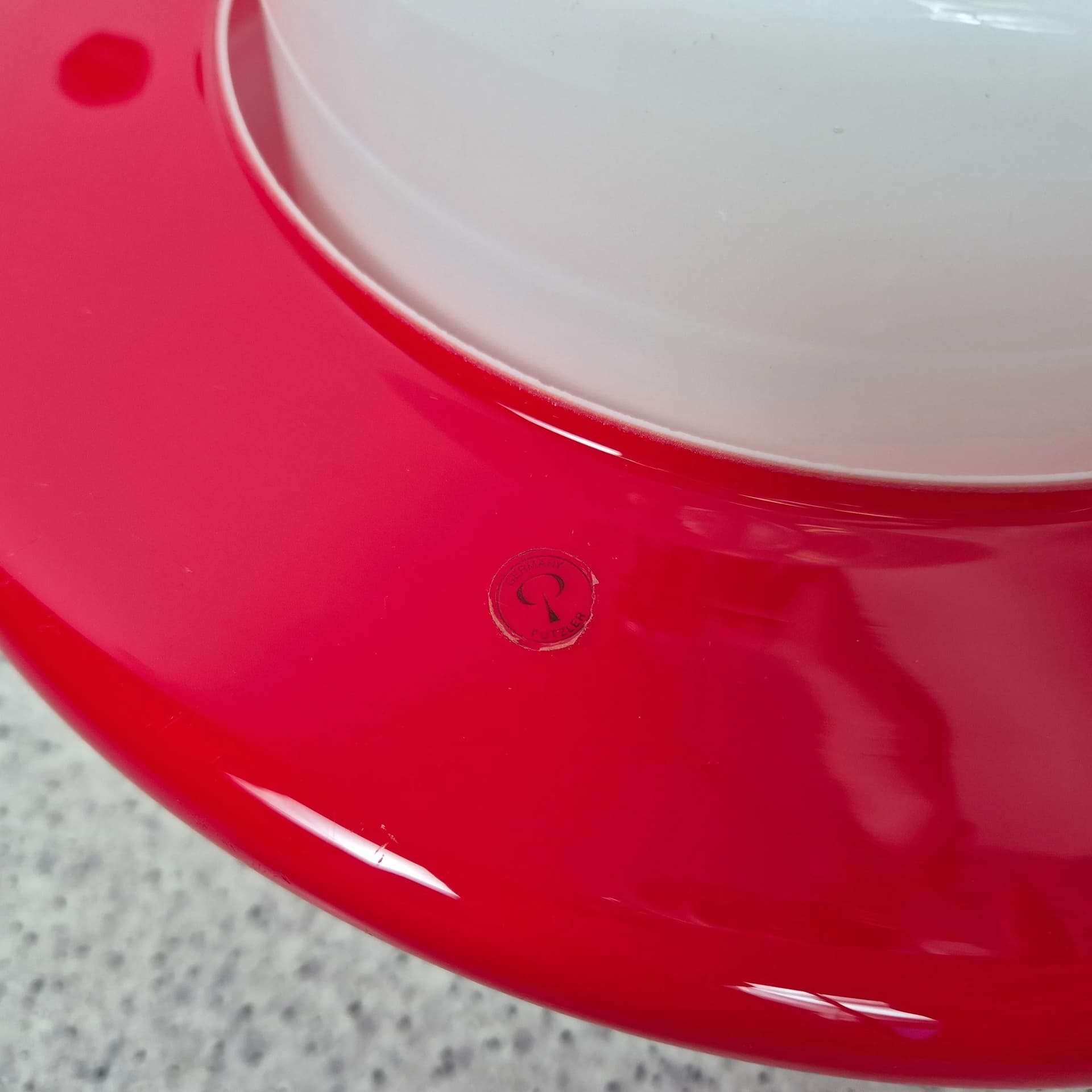 Pendant Lamp Space Age, white and red glass, Peill & Putzler, Germany, 1970s. - 69359