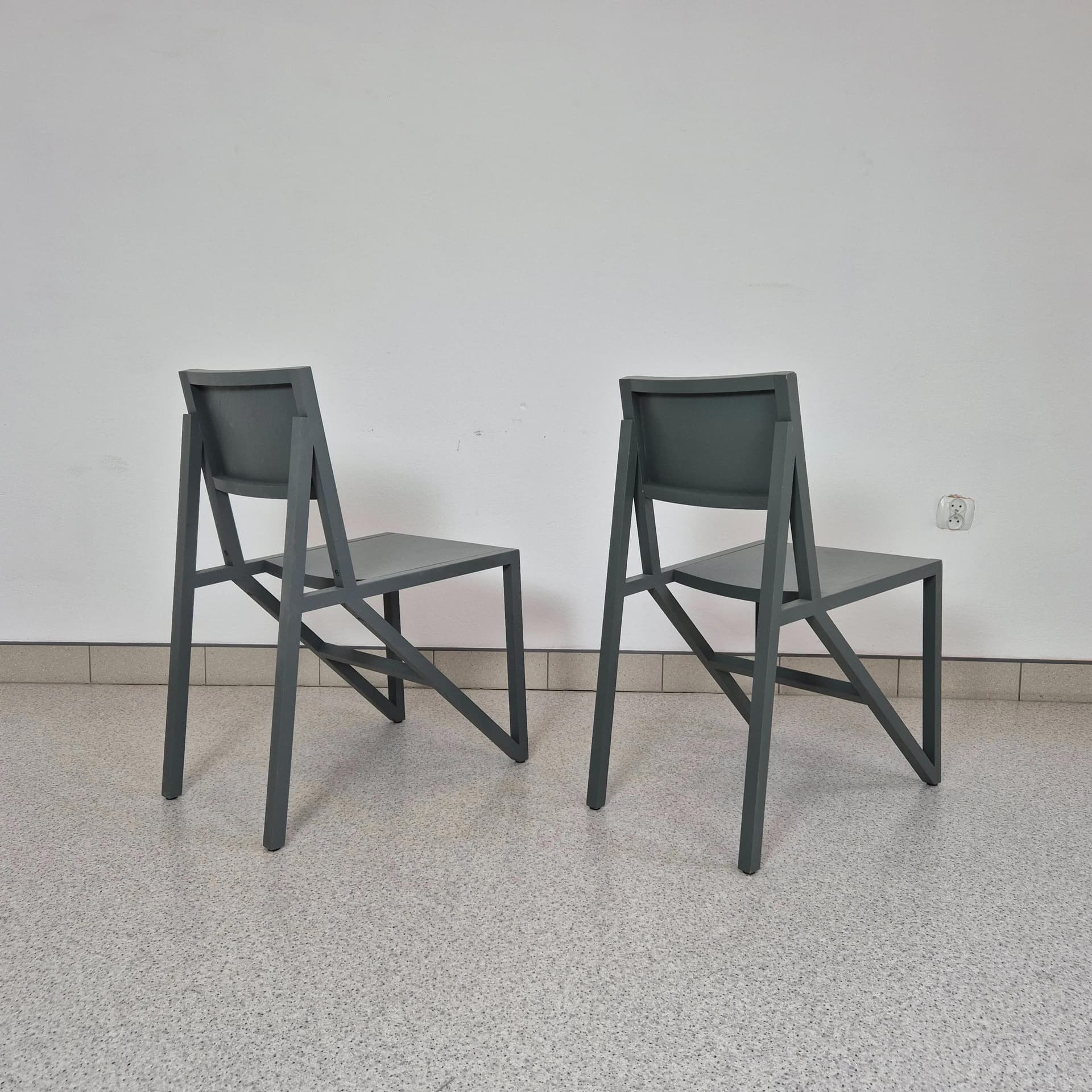 Pair of chairs Frame, grey beech wood, by W. Scheublin, United Kingdom, 21st c. - 69341