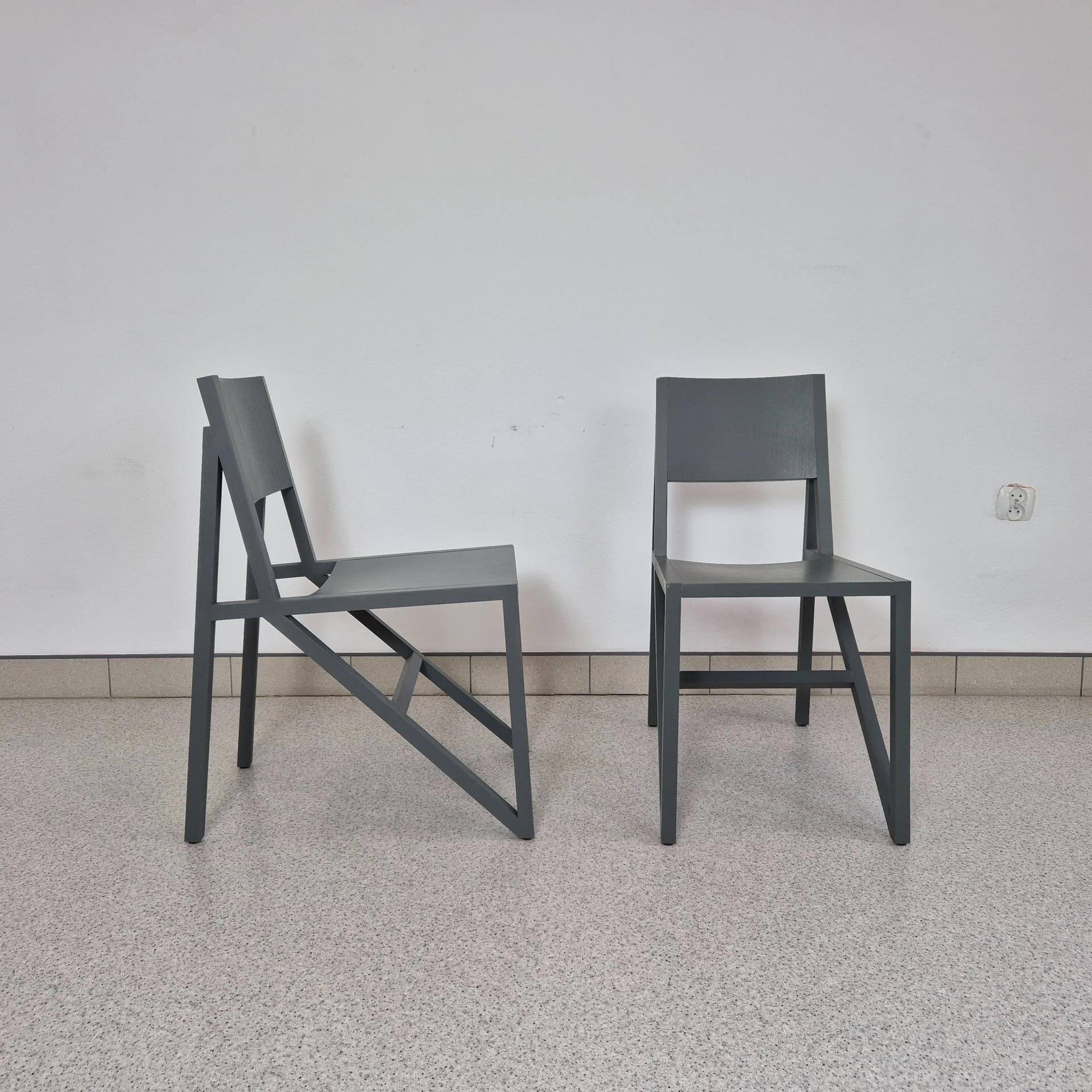 Pair of chairs Frame, grey beech wood, by W. Scheublin, United Kingdom, 21st c. - 69342