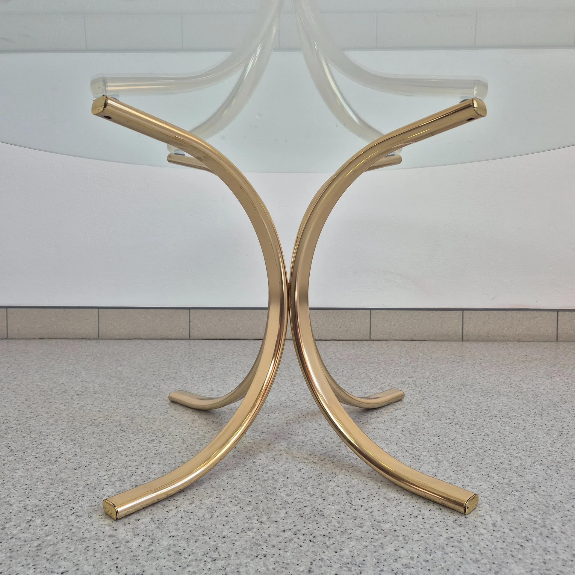 Coffee table Hollywood Regency, transparent glass, golden brass, Germany, 1980s. - 69330