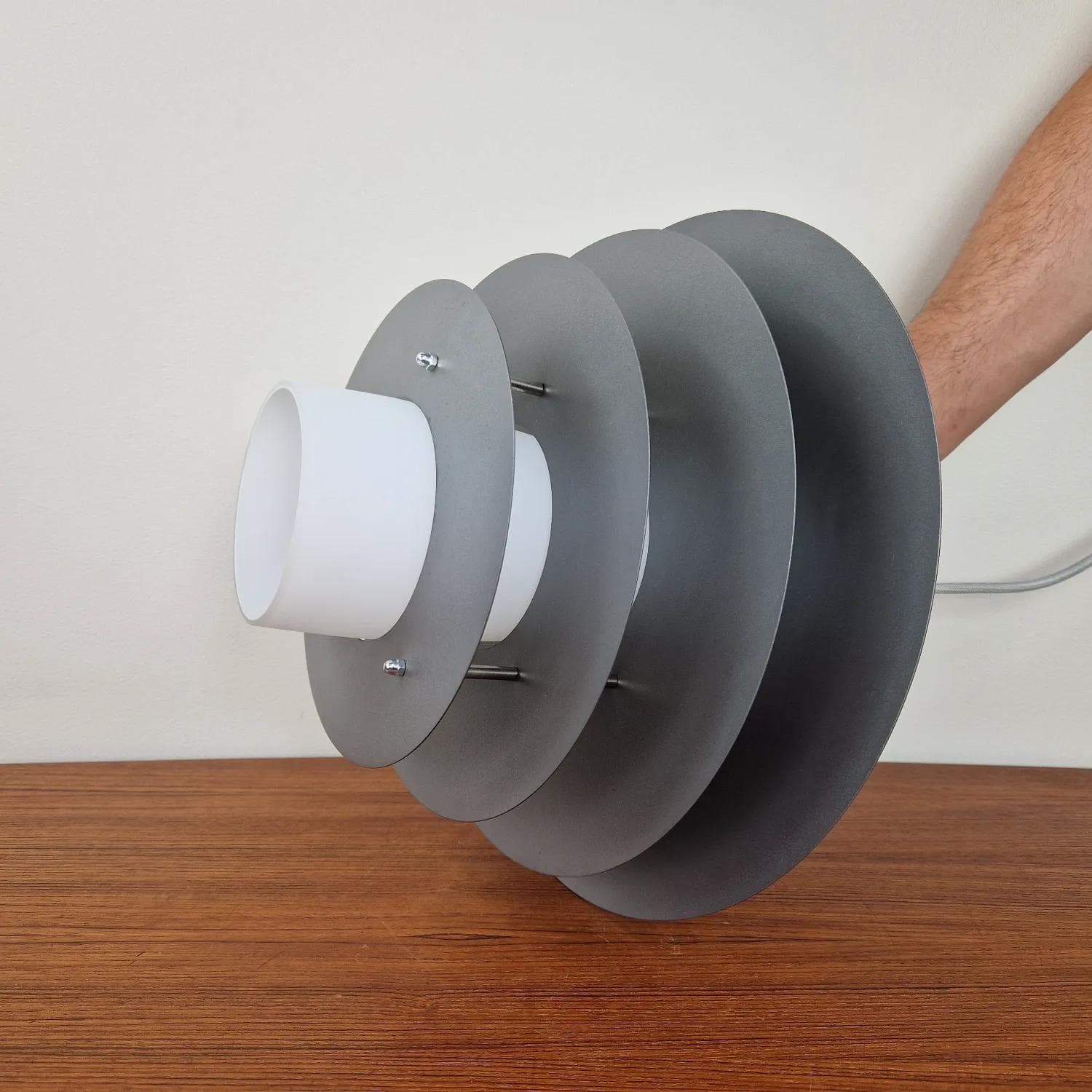 Pendant lamp Belid T1522, grey metal, white glass, Belid, Sweden, 2000s - 69292