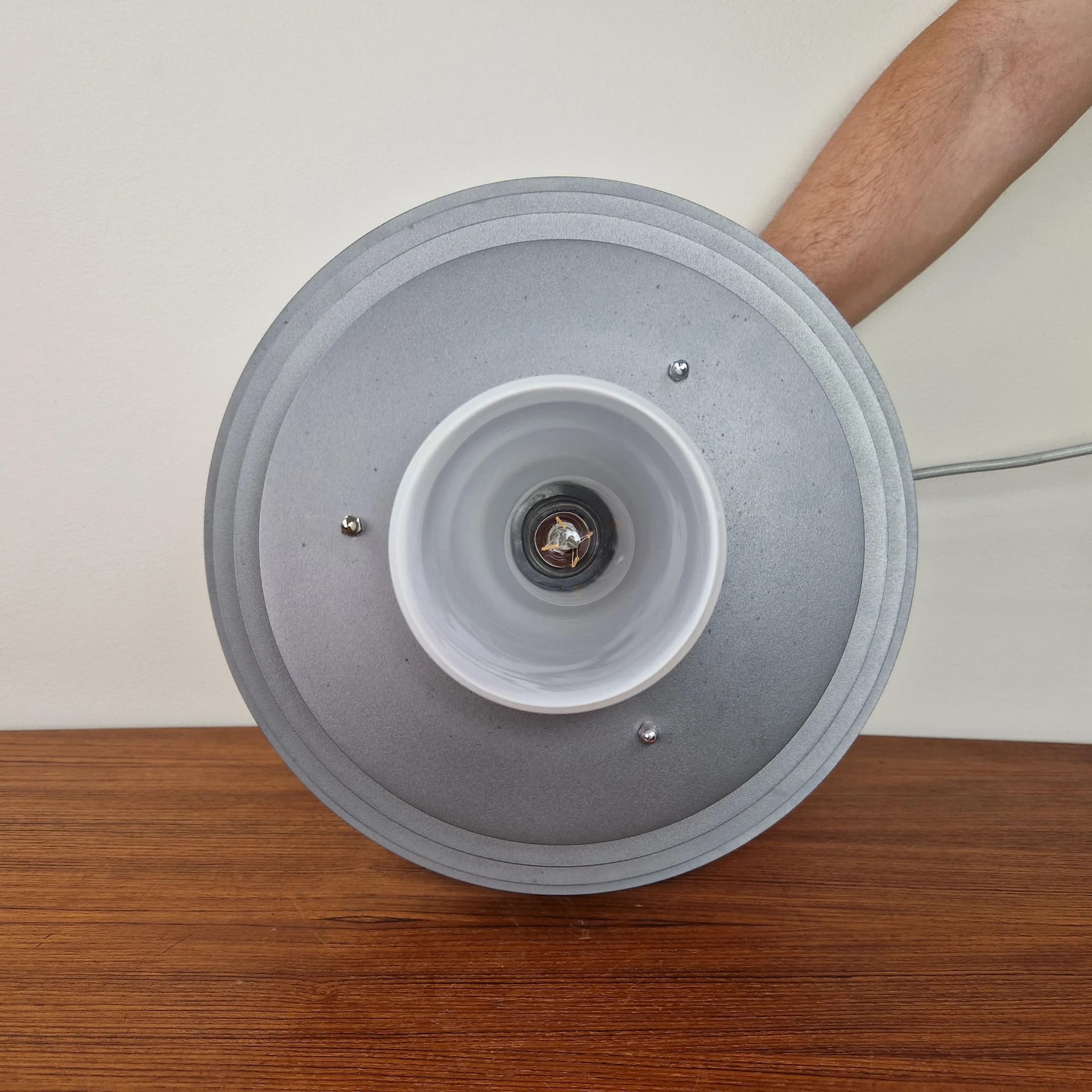 Pendant lamp Belid T1522, grey metal, white glass, Belid, Sweden, 2000s - 69288