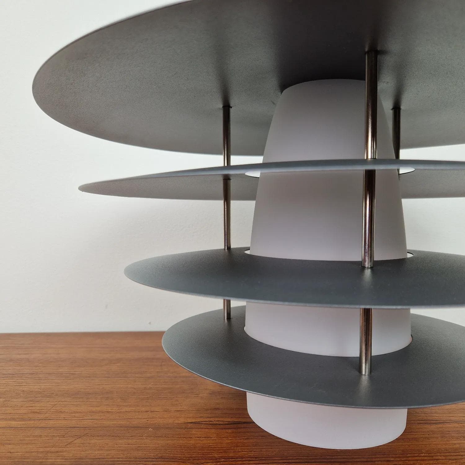 Pendant lamp Belid T1522, grey metal, white glass, Belid, Sweden, 2000s - 69293