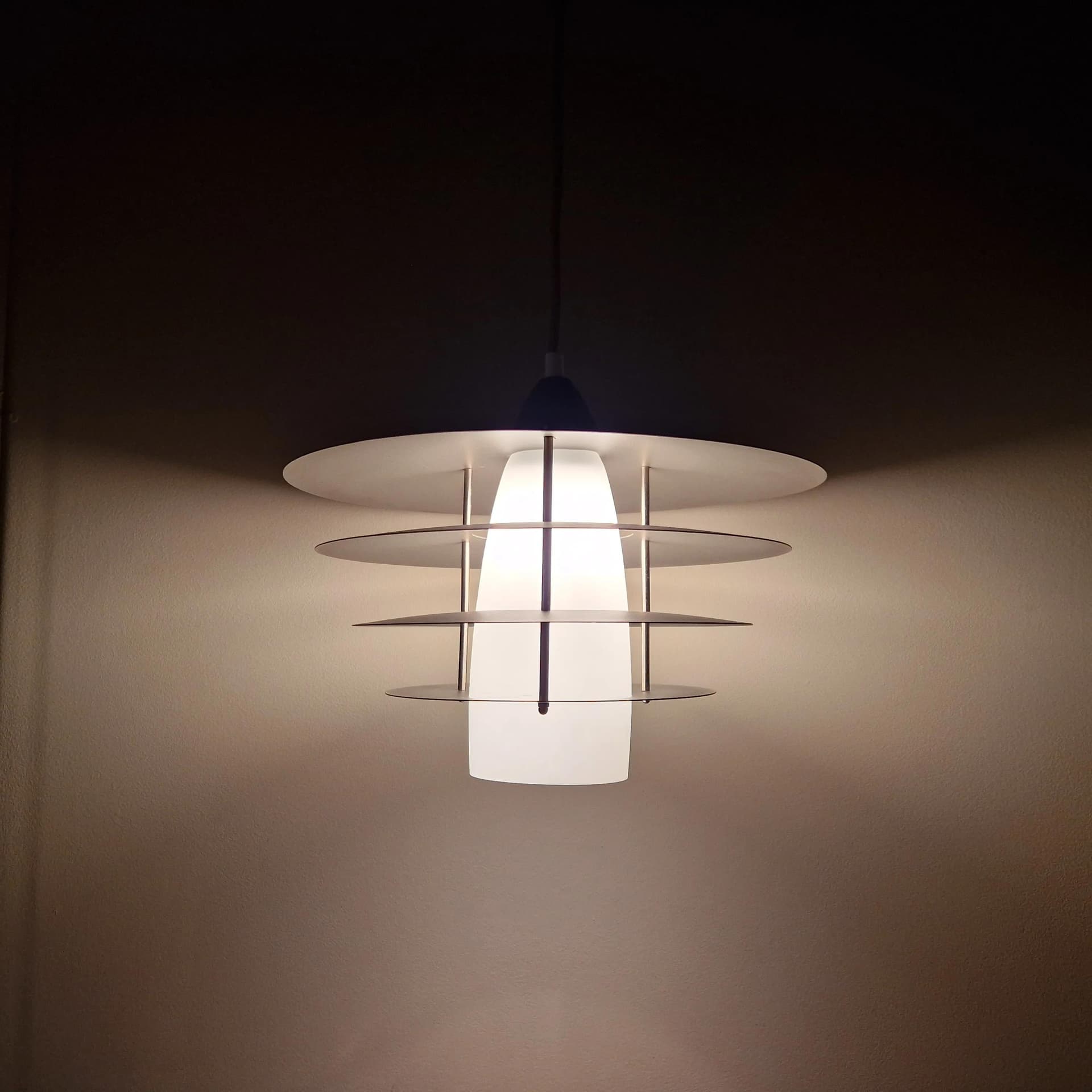 Pendant lamp Belid T1522, grey metal, white glass, Belid, Sweden, 2000s - 69291