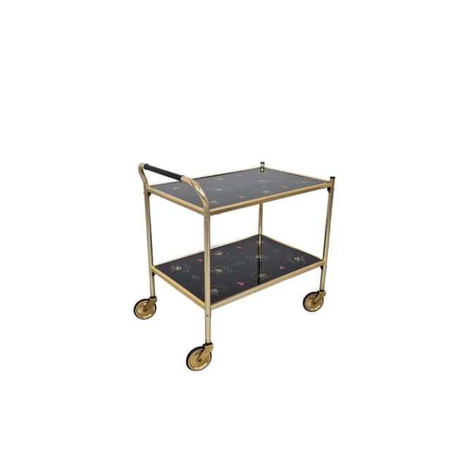 Bar cart Brussel, golden aluminum, black glass, Germany, 1970s. - DIMENSION