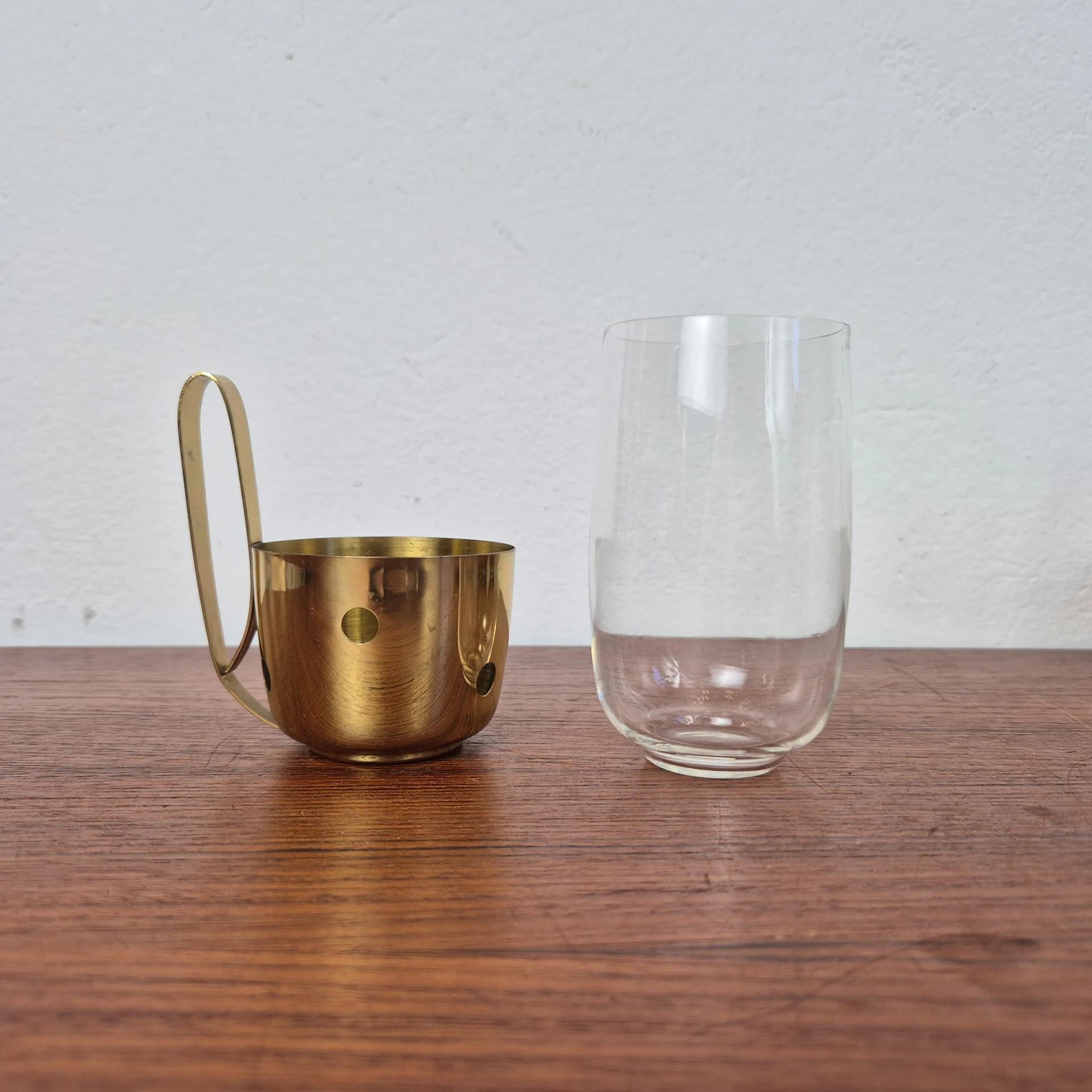 Komplet szklanek z tacą, złoty, szkło mosiądz, Niemcy, lata 50. - 68970