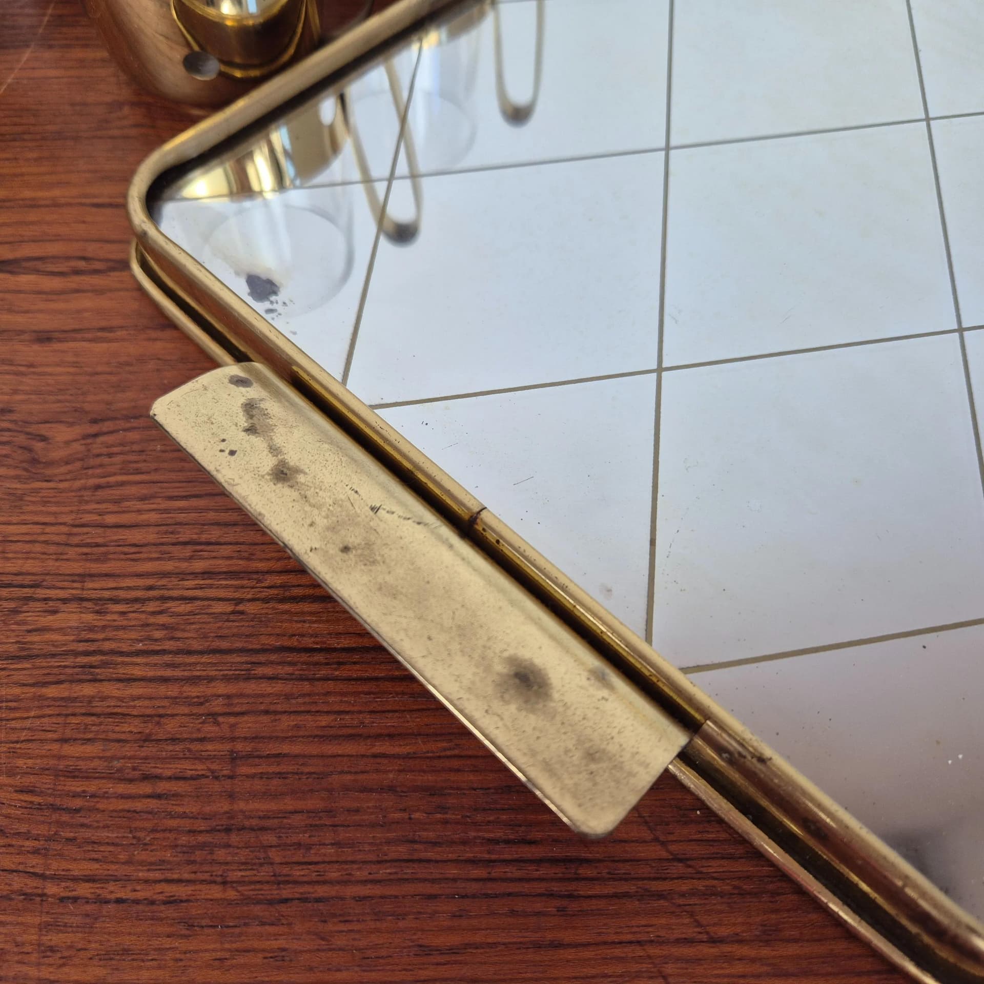 Komplet szklanek z tacą, złoty, szkło mosiądz, Niemcy, lata 50. - 68969