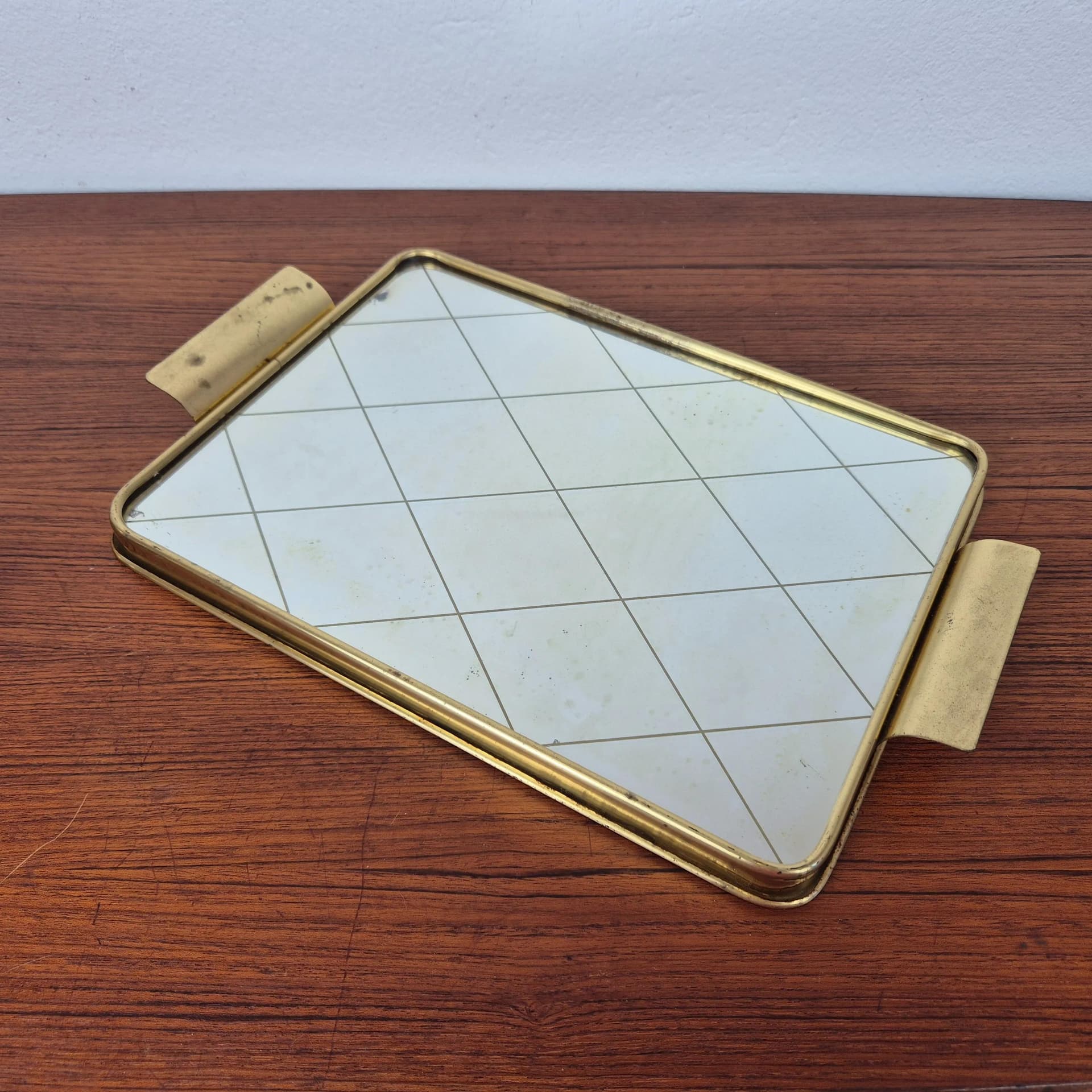 Komplet szklanek z tacą, złoty, szkło mosiądz, Niemcy, lata 50. - 68972