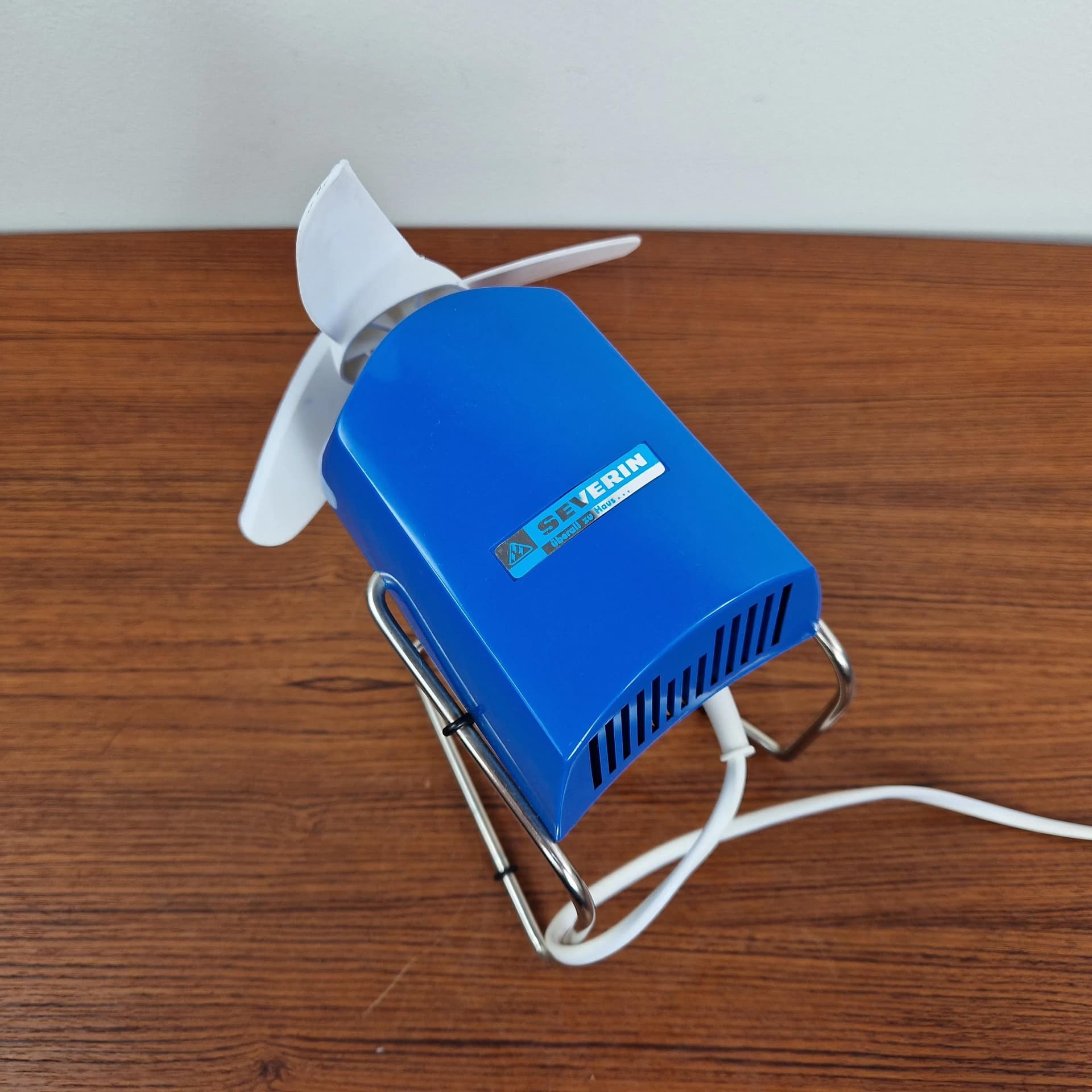 Desk fan, navy blue, plastic chrome, Severin, Germany, 1980s. - 68944