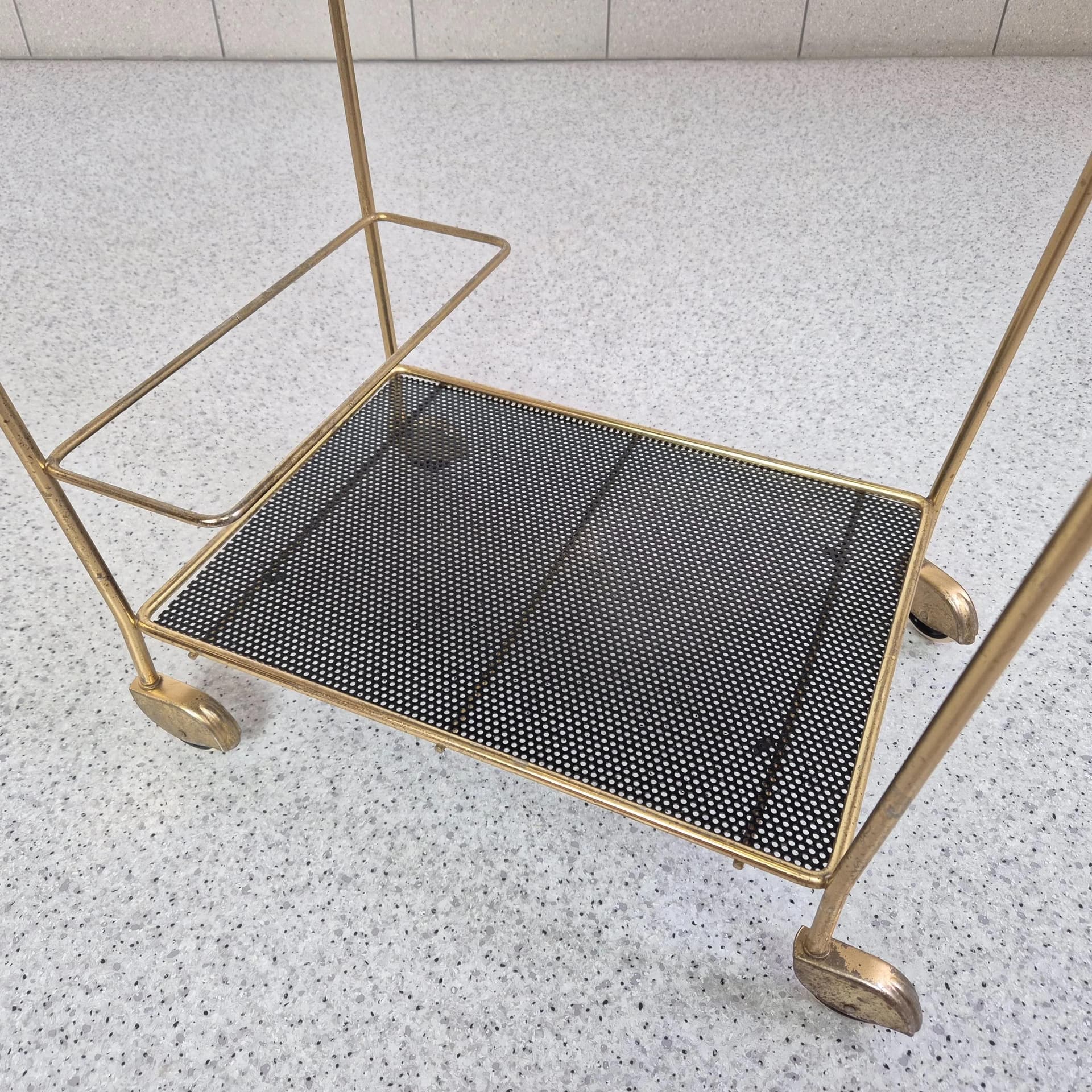 Bar cart, golden, metal, France, 1950s. - 68923